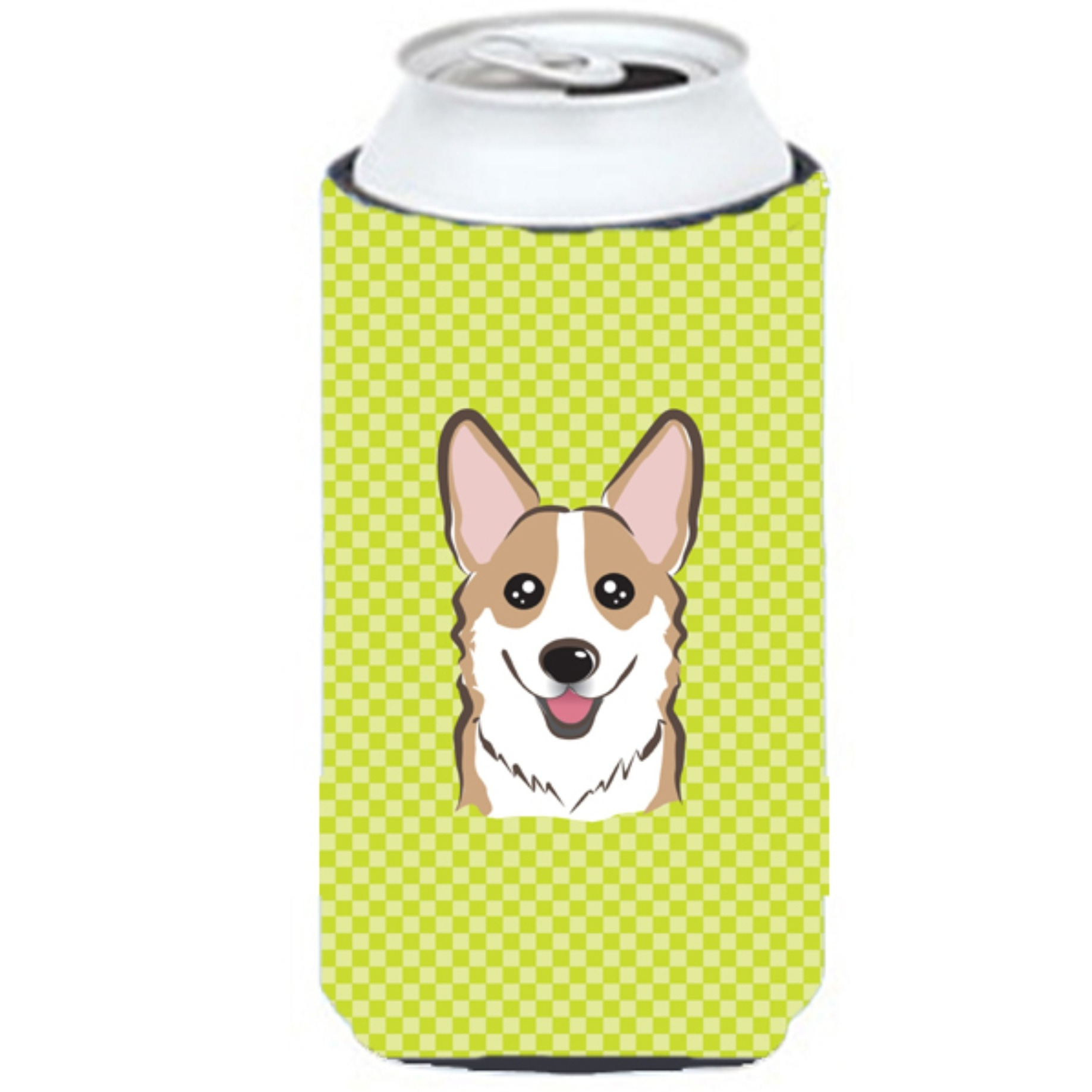 Checkerboard Lime Green Corgi Tall Boy Beverage Insulator Hugger BB1315TBC