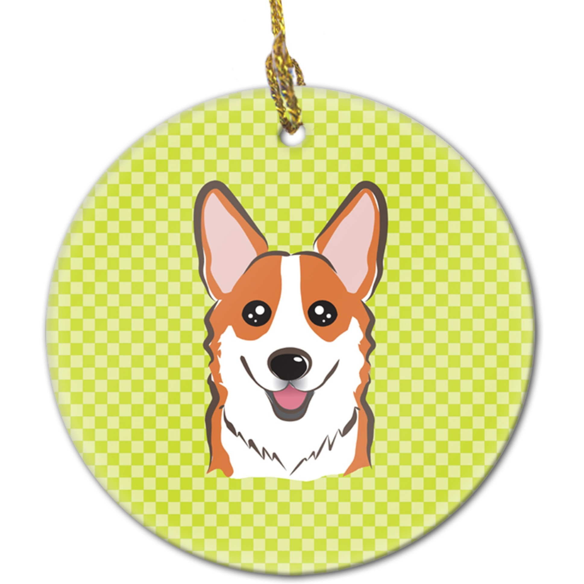 Checkerboard Lime Green Corgi Ceramic Ornament BB1316CO1