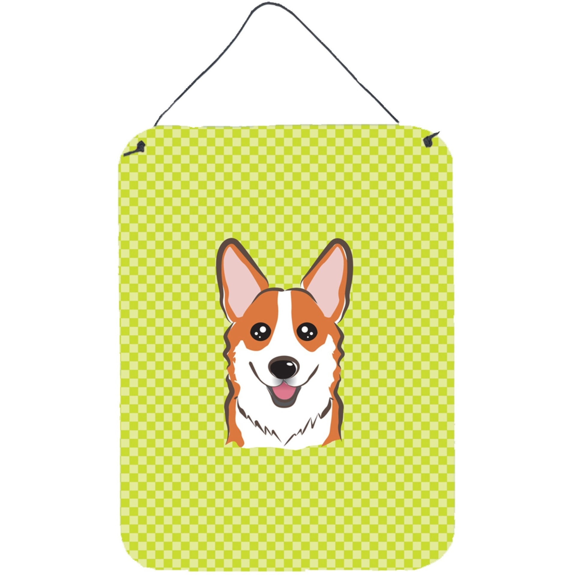 &quotCaroline's Treasures BB1316DS1216 Checkerboard Lime Green Corgi Wall or Door Hanging Prints, 16"" x 12"""