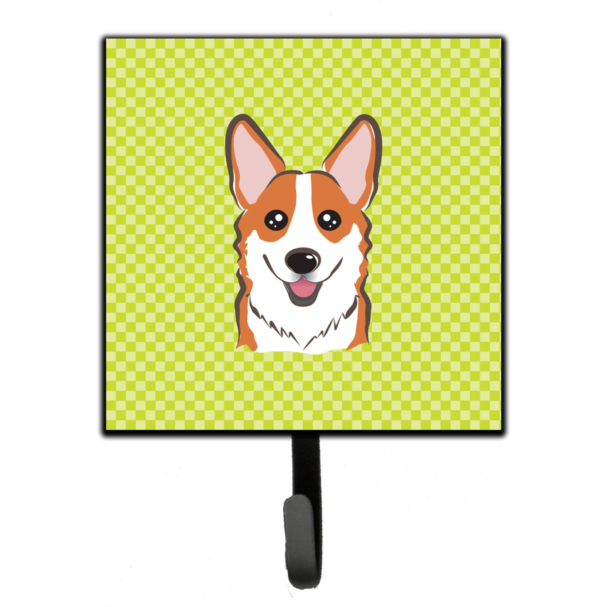 &quotCaroline's Treasures BB1316SH4 Checkerboard Lime Green Corgi Leash or Key Holder, Small, Multicolor"
