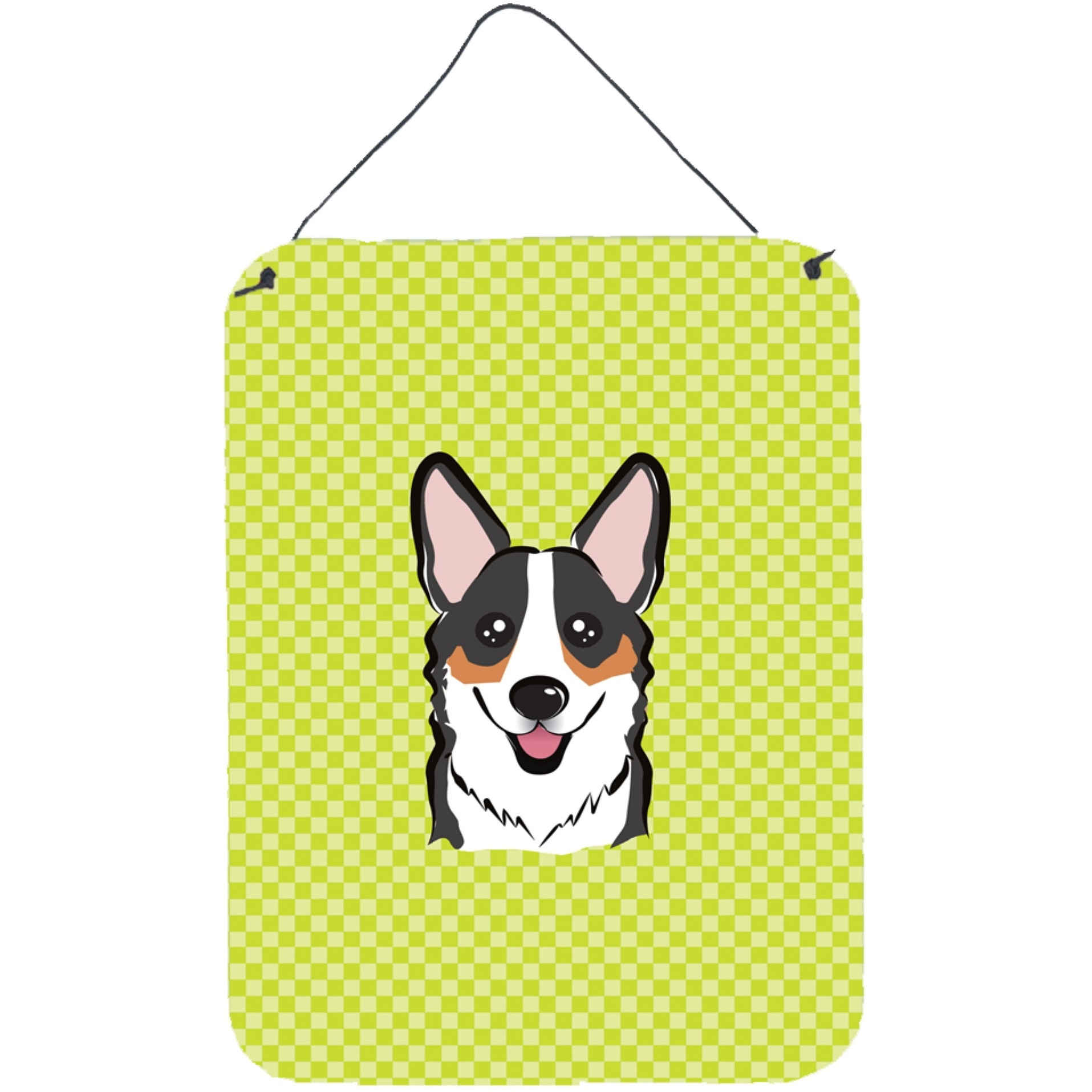 &quotCaroline's Treasures BB1317DS1216 Checkerboard Lime Green Corgi Wall or Door Hanging Prints, 16"" x 12"""