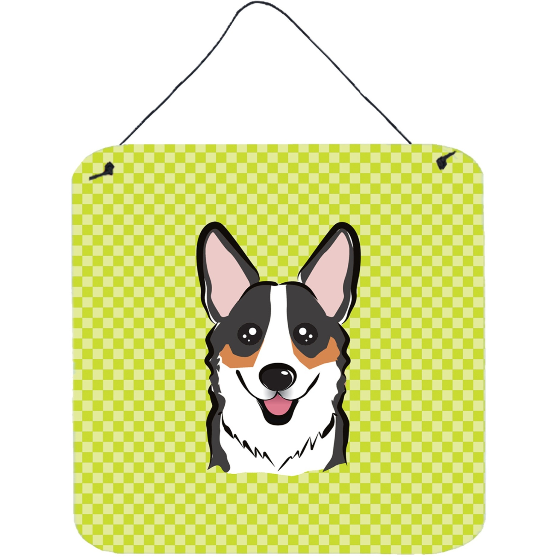 &quotCaroline's Treasures BB1317DS66 Checkerboard Lime Green Corgi Wall or Door Hanging Prints, 6 x 6"""