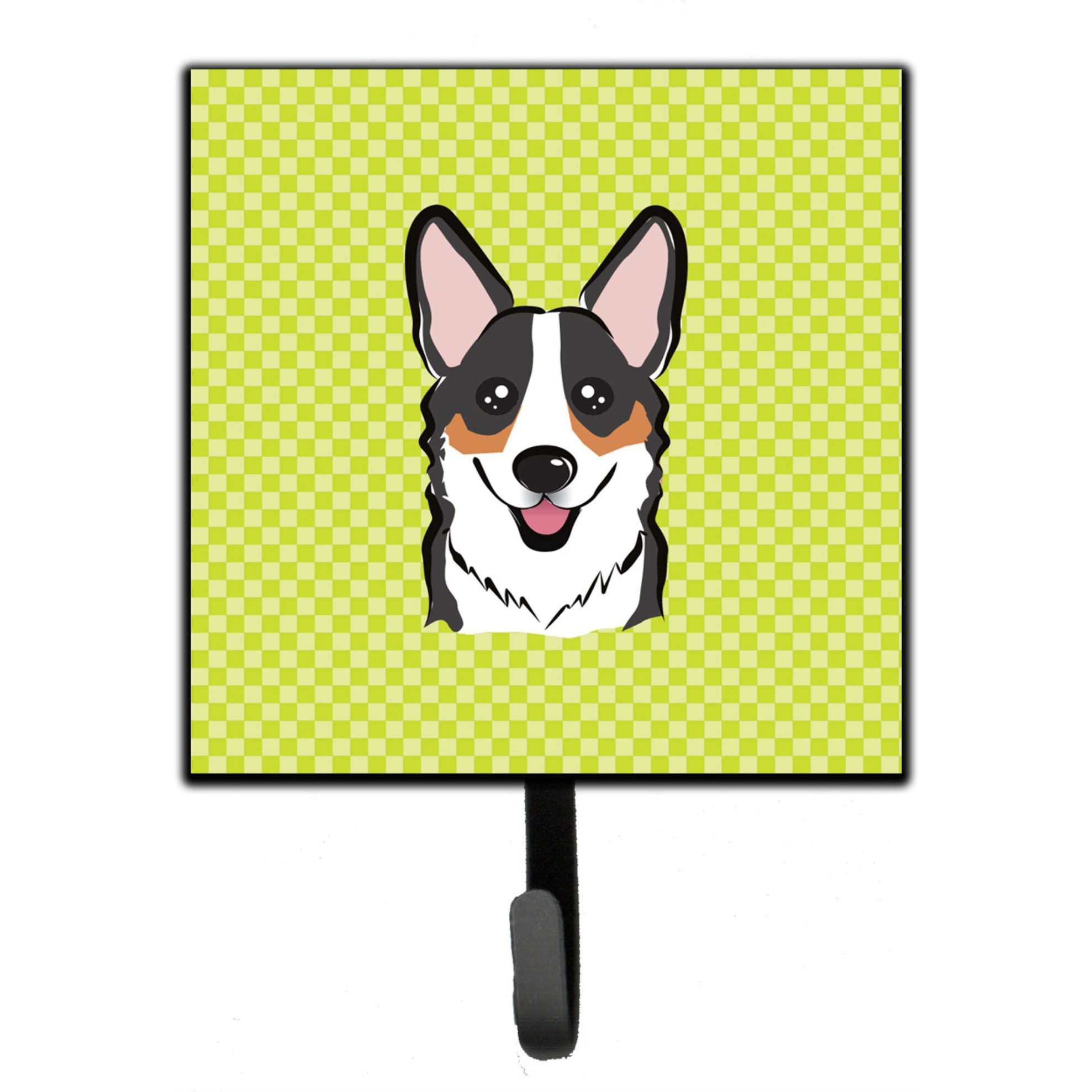 &quotCaroline's Treasures BB1317SH4 Checkerboard Lime Green Corgi Leash or Key Holder, Small, Multicolor"
