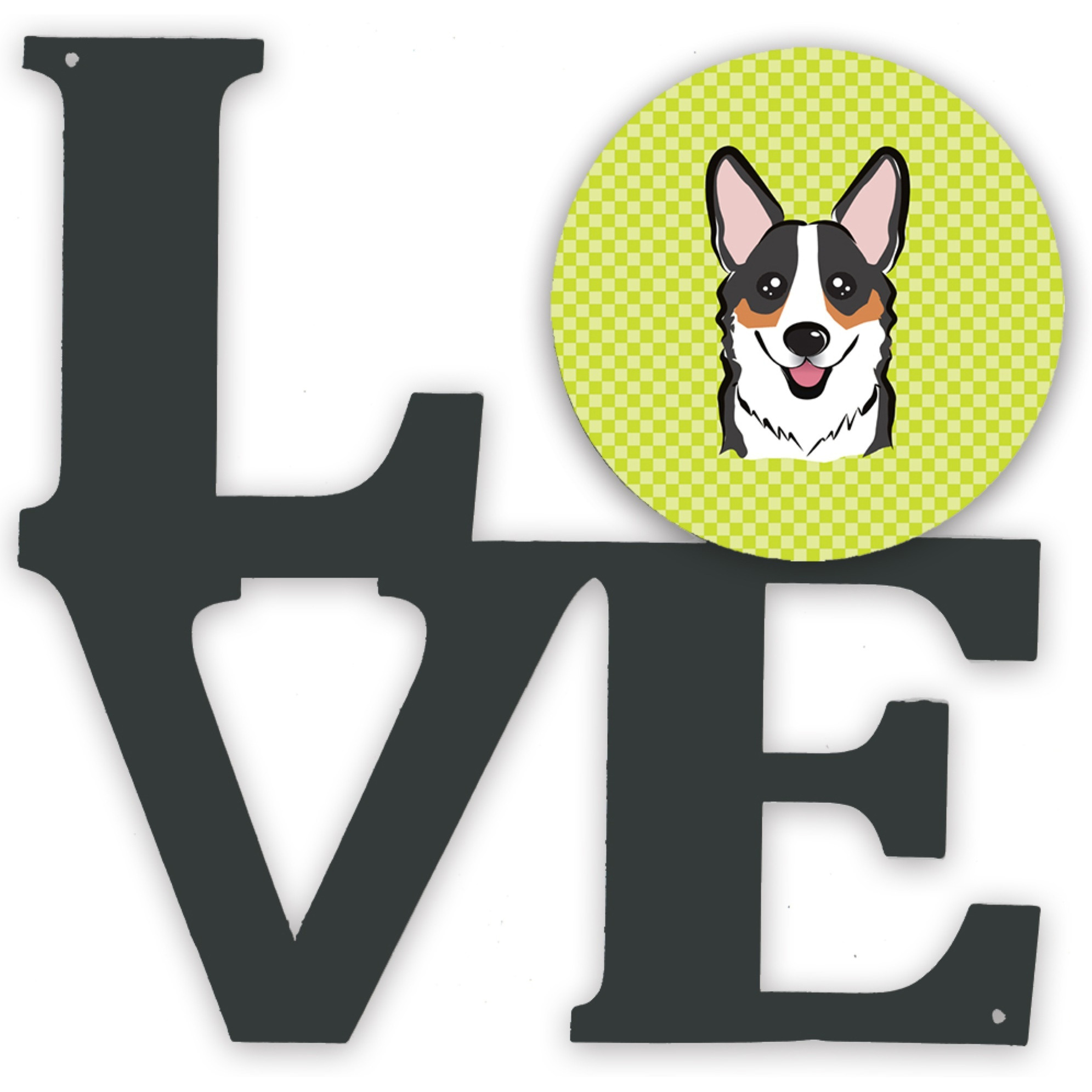 &quotCaroline's Treasures Checkerboard Lime Green Corgi Metal Artwork Love wall-decor, Multicolor"
