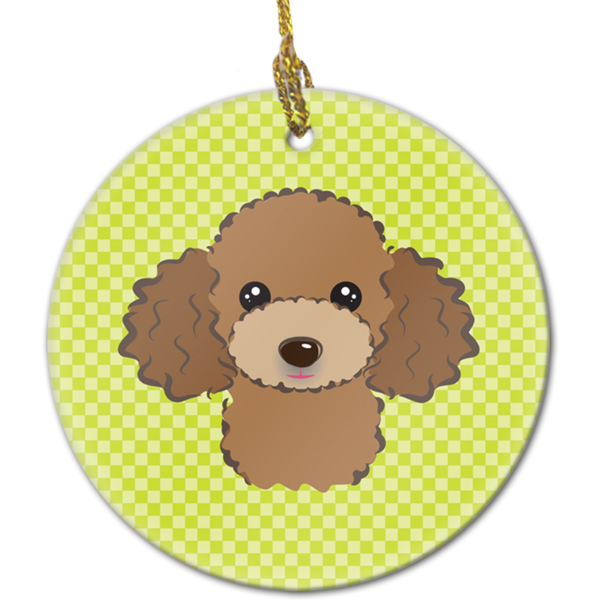Checkerboard Lime Green Chocolate Brown Poodle Ceramic Ornament BB1318CO1