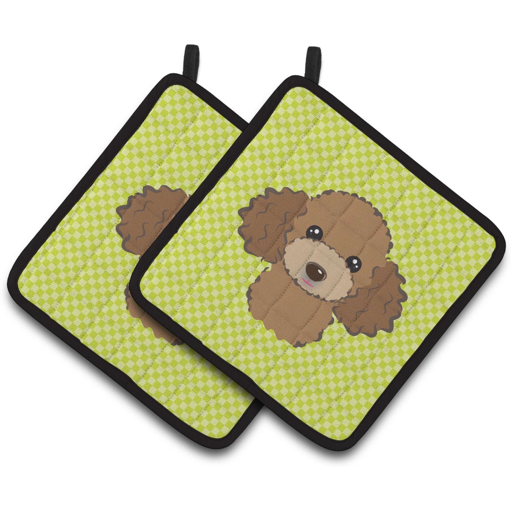 &quotCaroline's Treasures Checkerboard Lime green Chocolate Brown Poodle Pair of Pot Holders BB1318PTHD, 7.5HX7.5W, Multicolor"