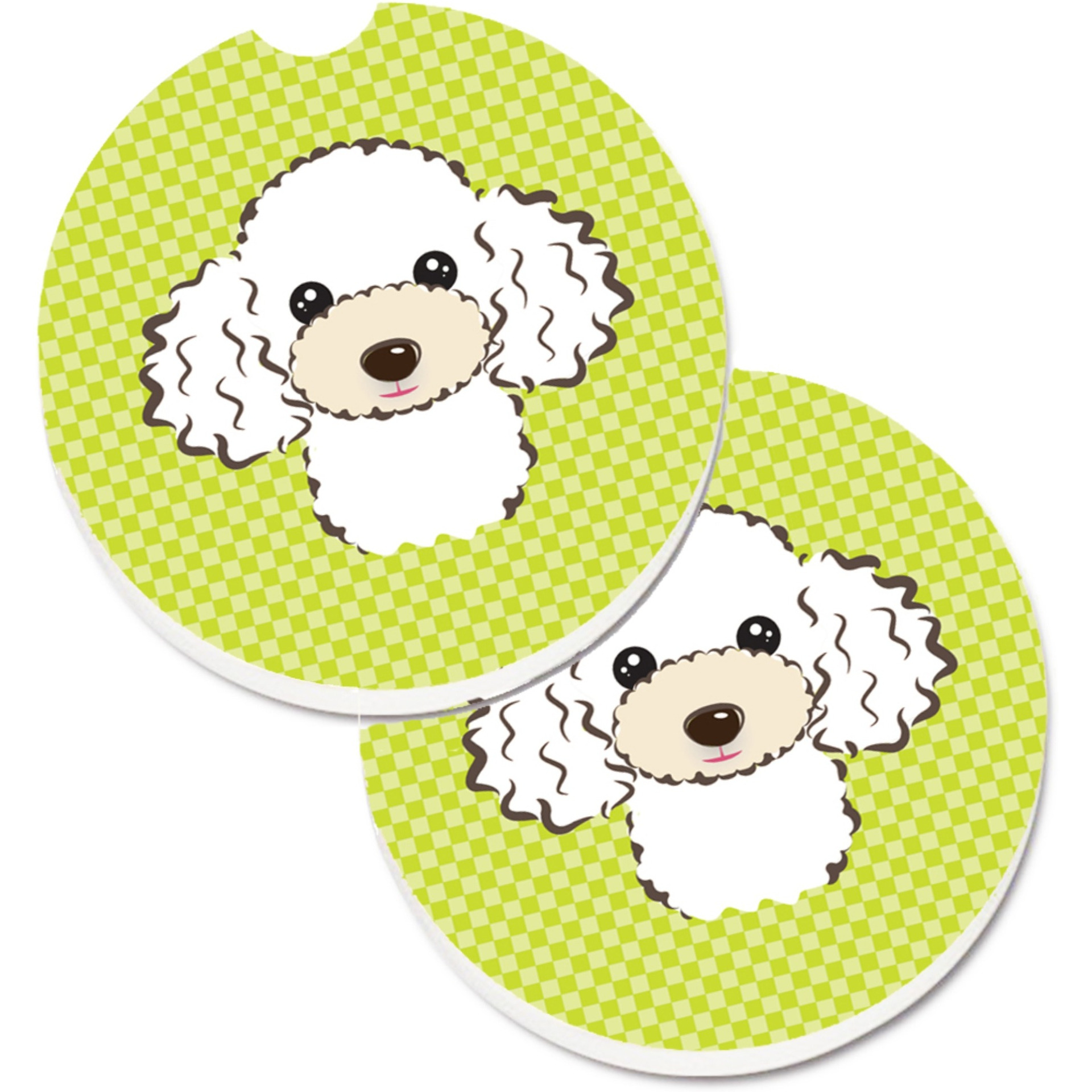 &quotCaroline's Treasures Checkerboard Lime green White Poodle Set of 2 Cup Holder Car Coasters BB1319CARC, 2.56, Multicolor"