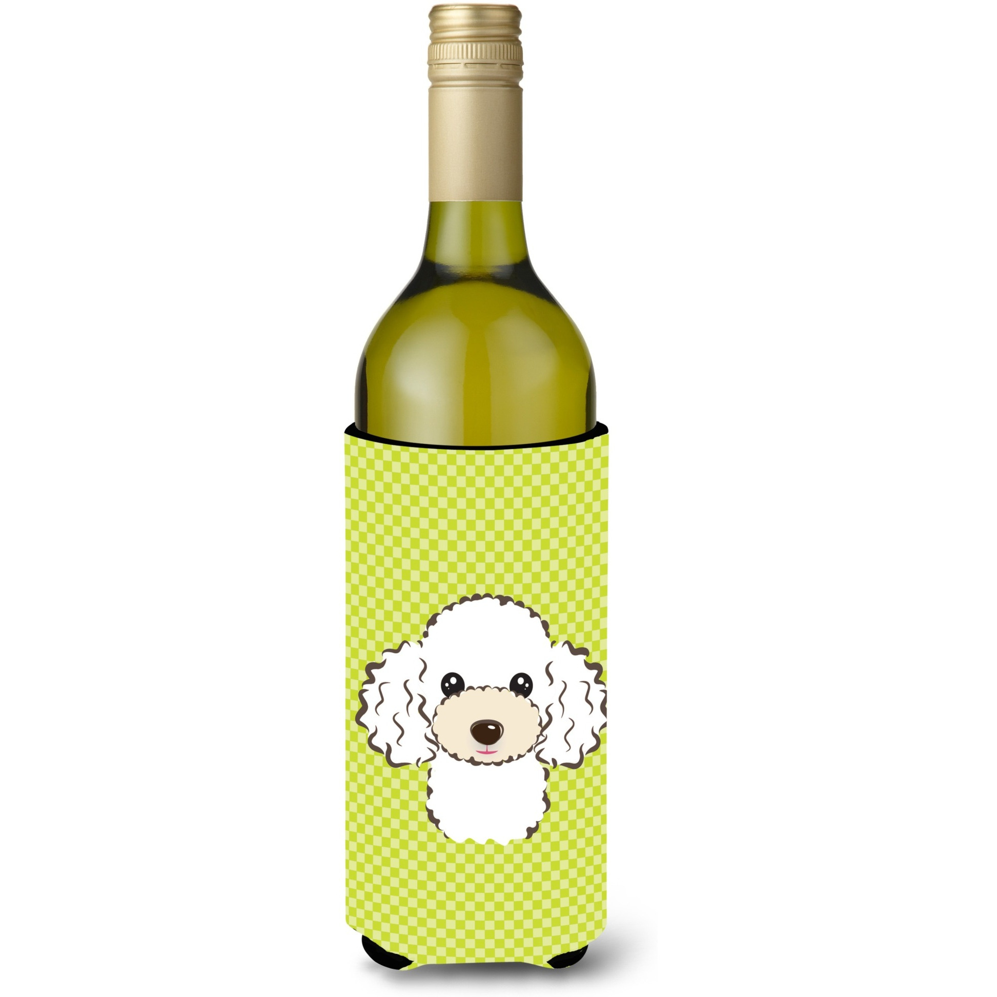 Checkerboard Lime Green White Poodle Wine Bottle Beverage Insulator Hugger BB1319LITERK