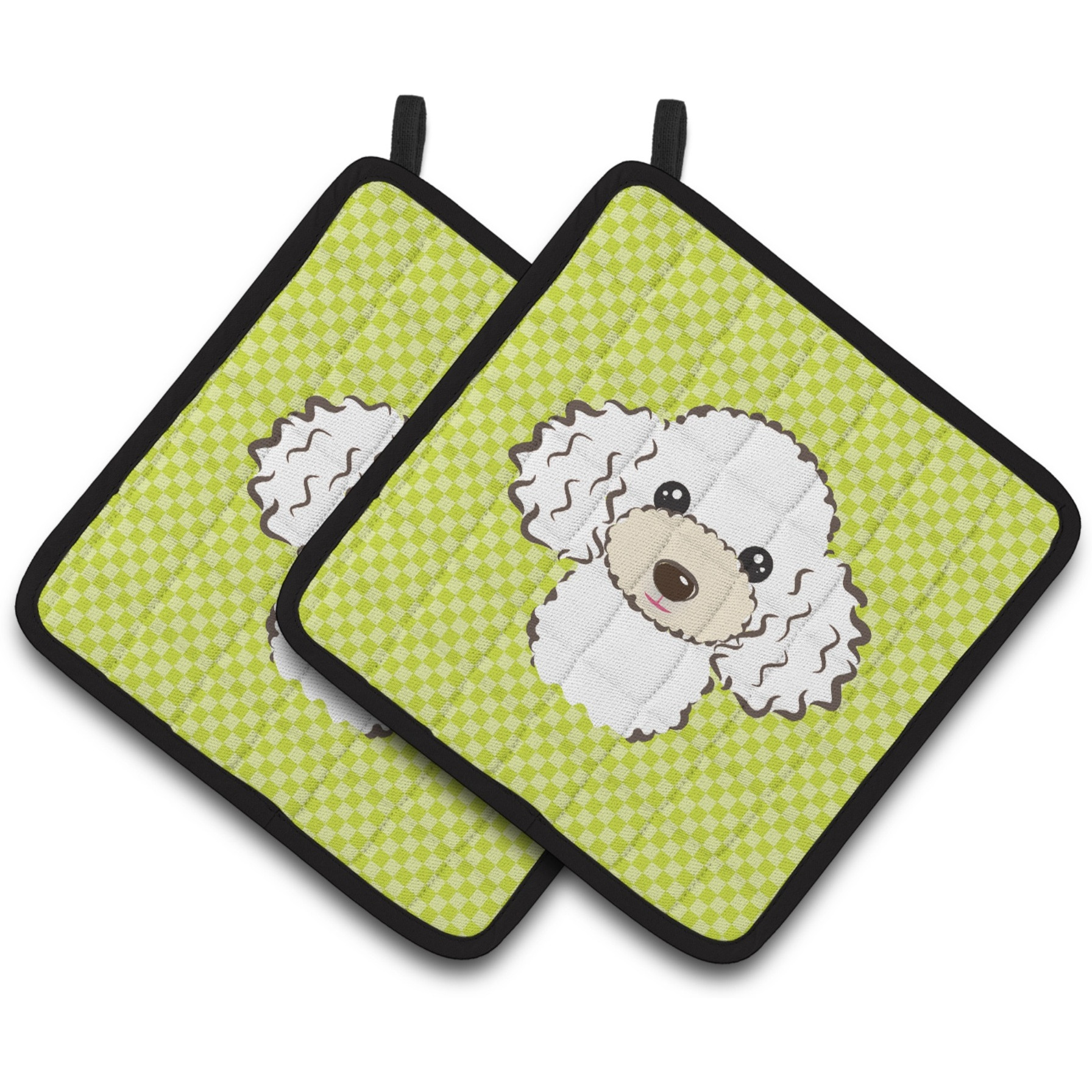 &quotCaroline's Treasures Checkerboard Lime green White Poodle Pair of Pot Holders BB1319PTHD, 7.5HX7.5W, Multicolor"