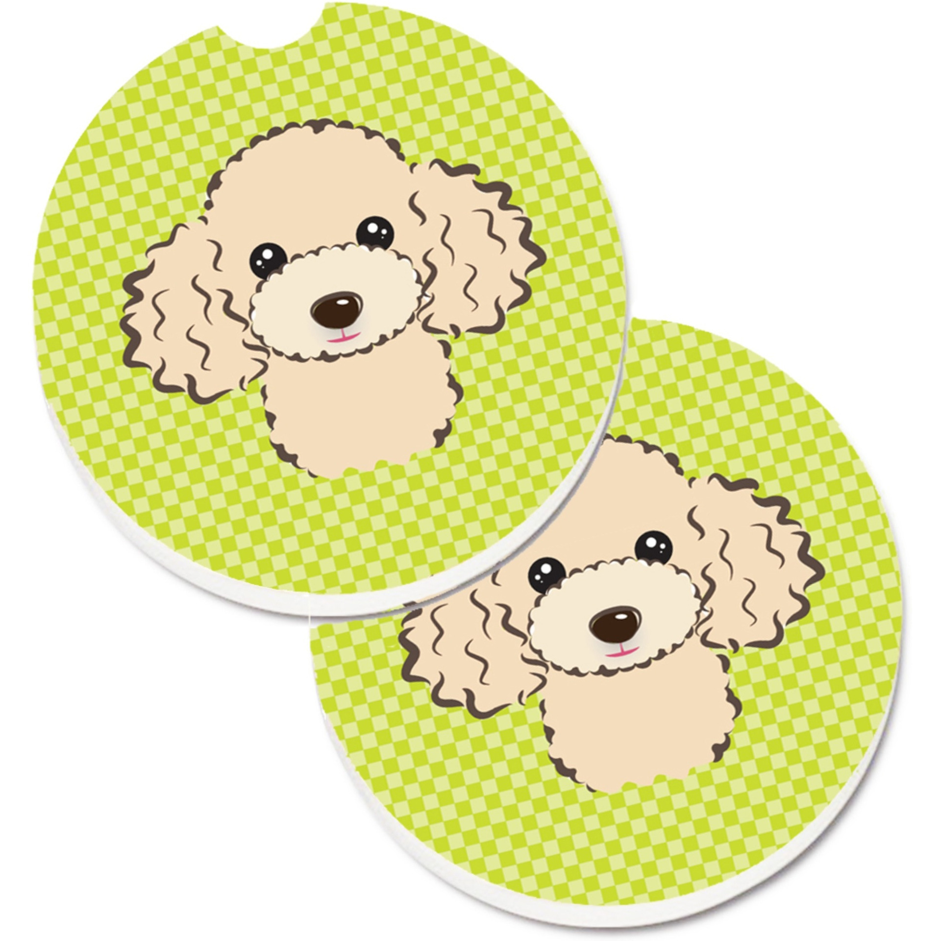 &quotCaroline's Treasures Checkerboard Lime green Buff Poodle Set of 2 Cup Holder Car Coasters BB1320CARC, 2.56, Multicolor"