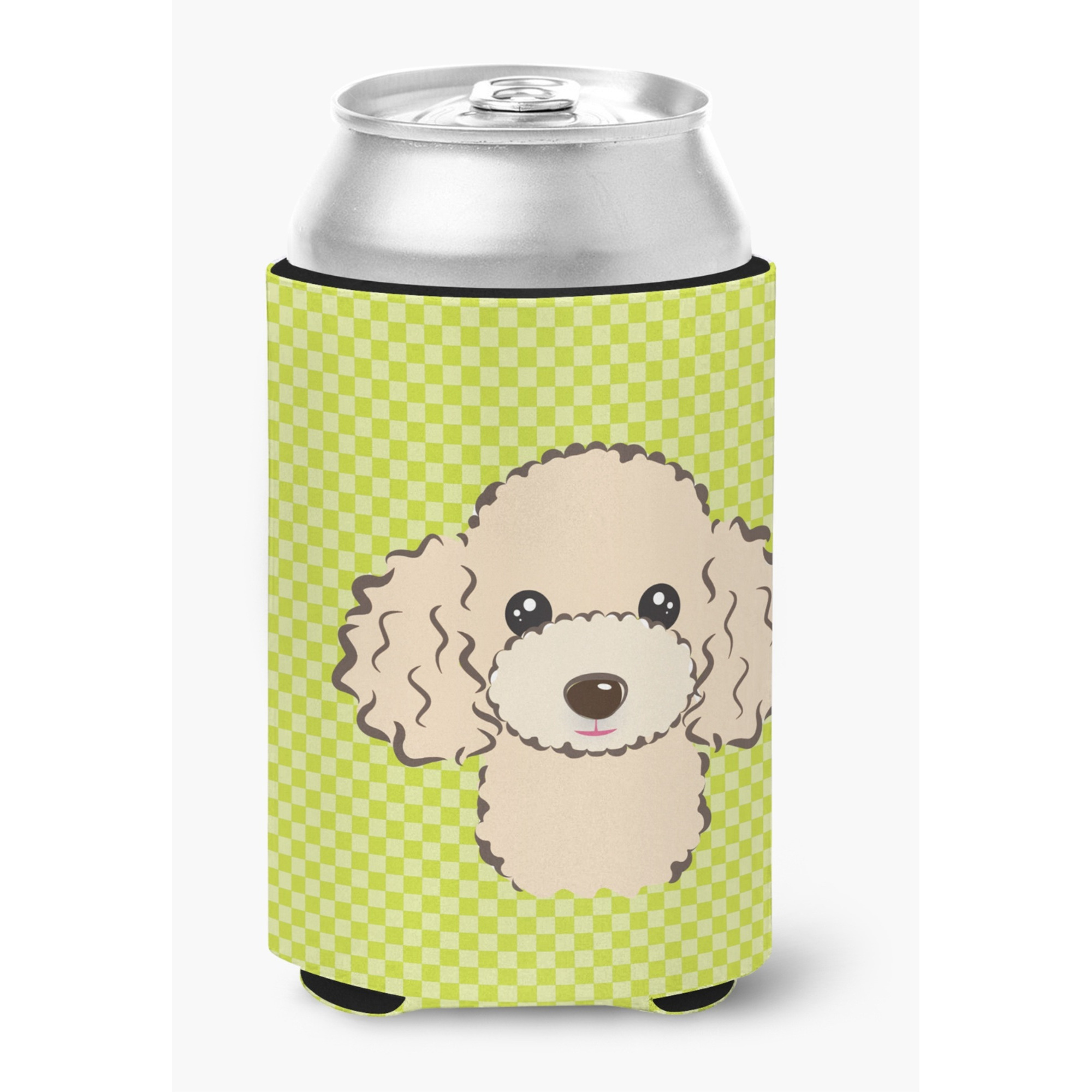Checkerboard Lime Green Buff Poodle Can or Bottle Hugger BB1320CC