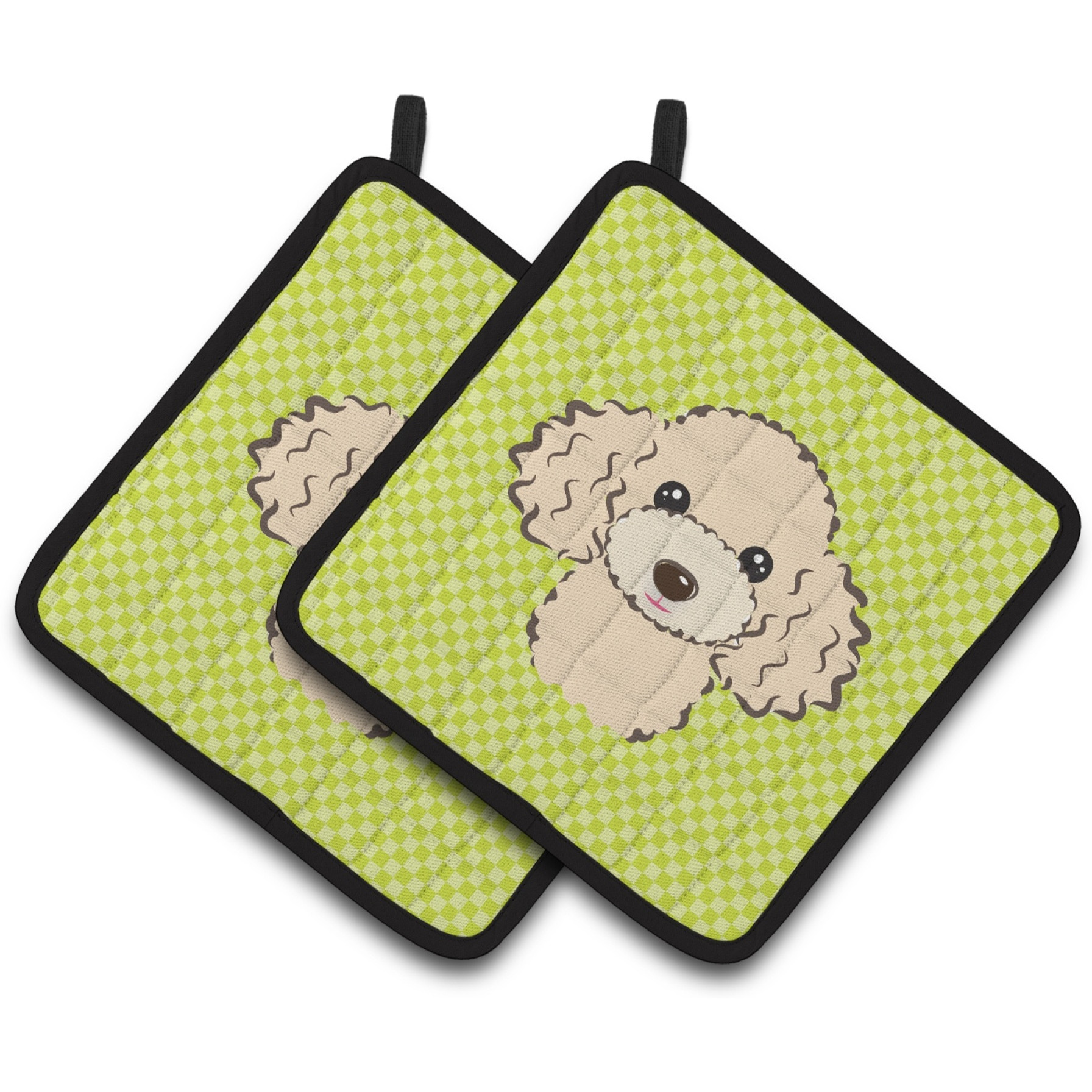 &quotCaroline's Treasures Checkerboard Lime green Buff Poodle Pair of Pot Holders BB1320PTHD, 7.5HX7.5W, Multicolor"