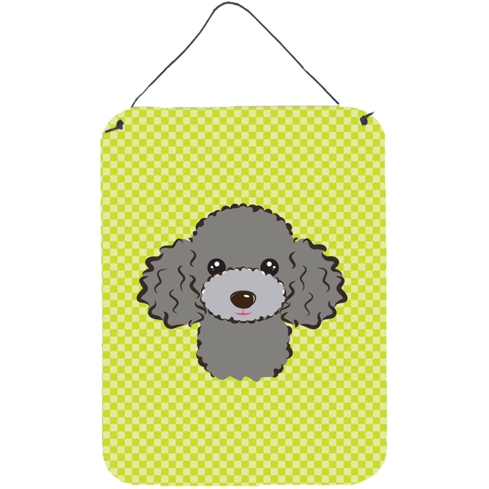 &quotCaroline's Treasures Checkerboard Lime Green Silver Gray Poodle Wall or Door Hanging Prints, 16"" x 12"""