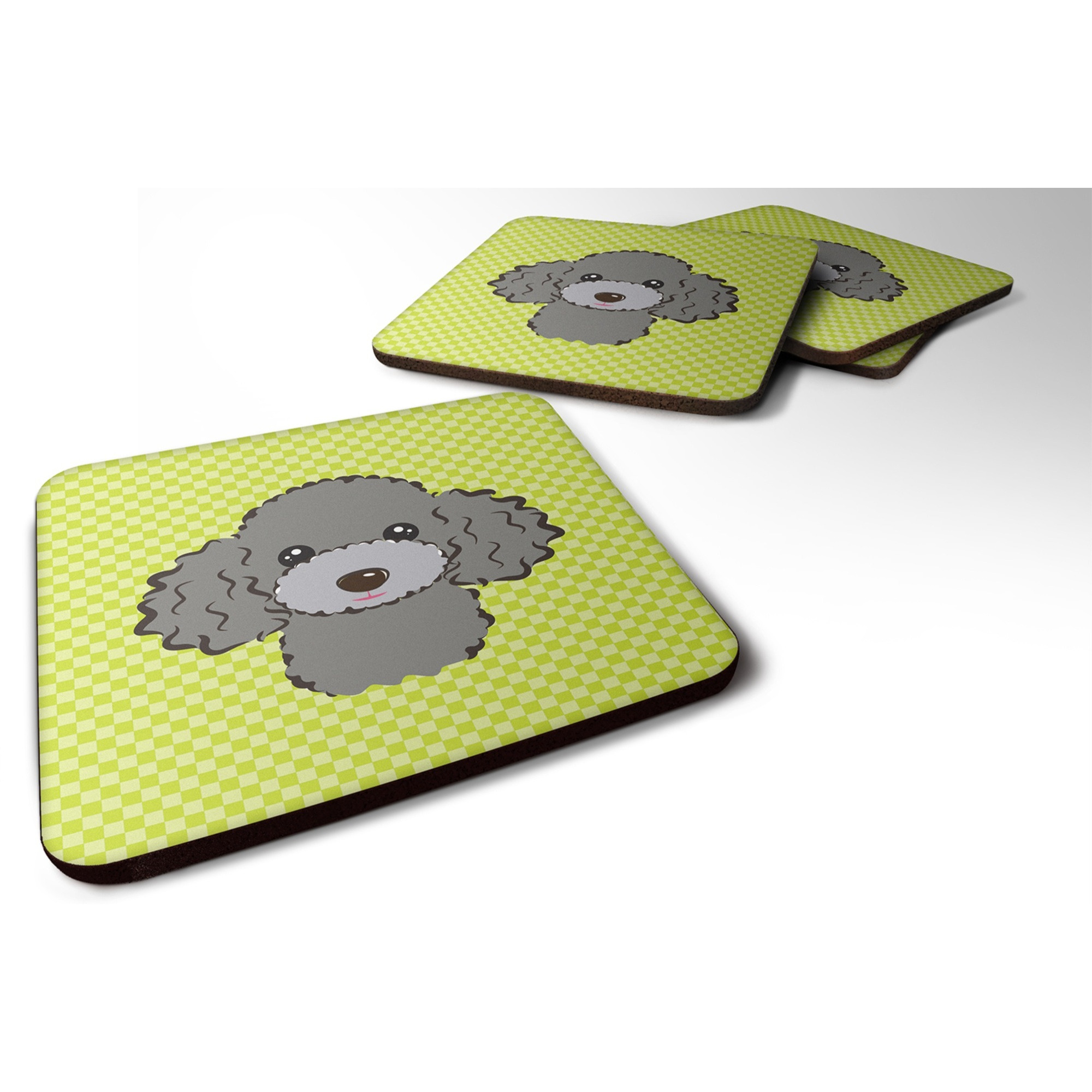 &quotCaroline's Treasures BB1321FC Checkerboard Lime Green Silver Gray Poodle Foam Coaster (Set of 4), 3.5"" H x 3.5"" W, Multicolor"