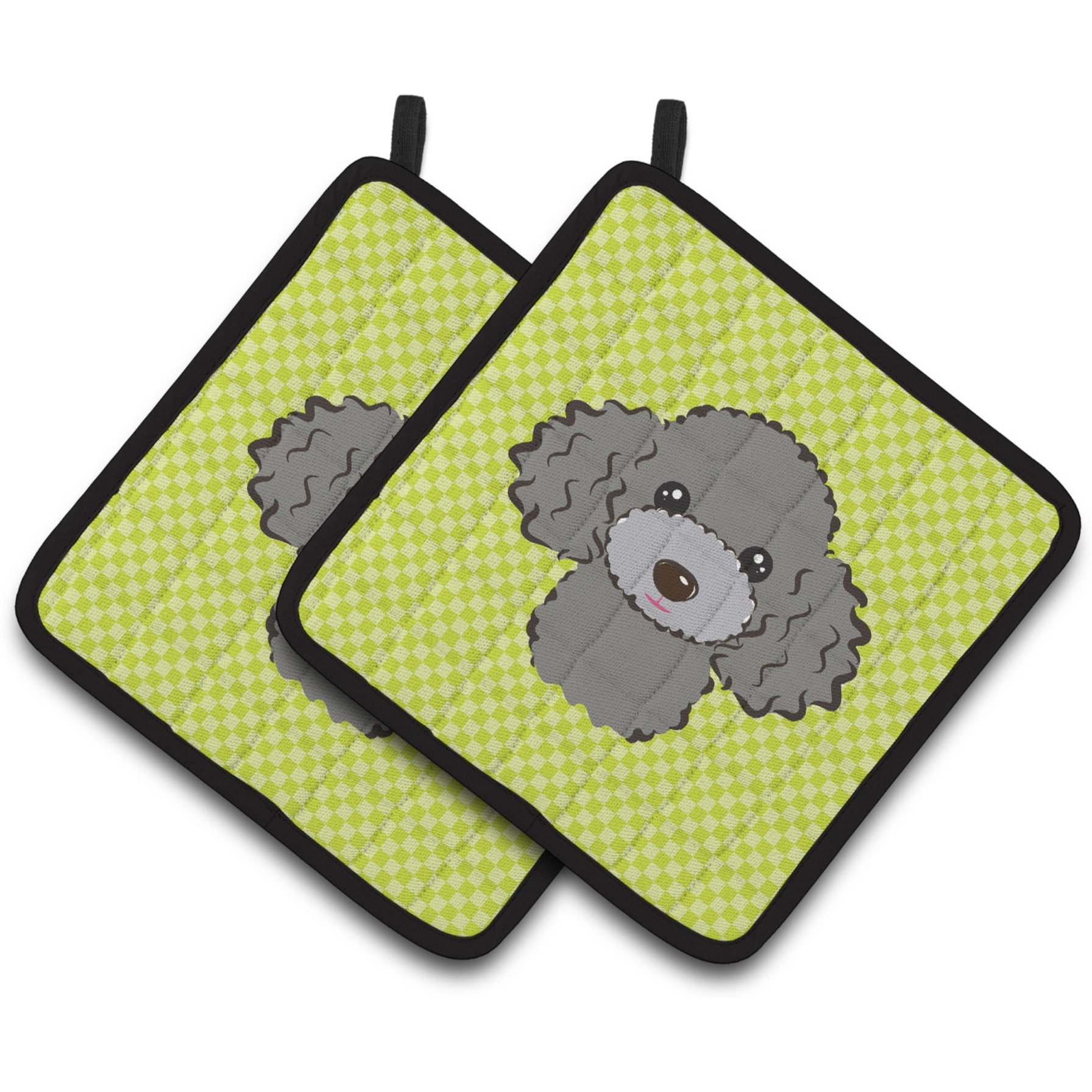&quotCaroline's Treasures Checkerboard Lime green Silver Gray Poodle Pair of Pot Holders BB1321PTHD, 7.5HX7.5W, Multicolor"