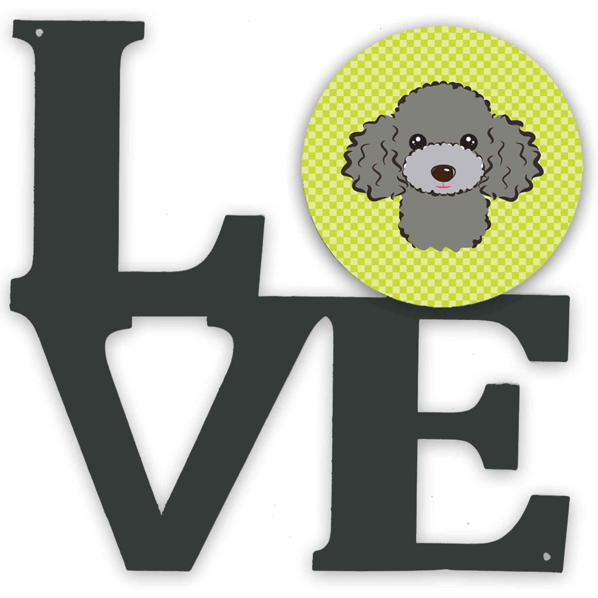&quotCaroline's Treasures Checkerboard Lime Green Silver Gray Poodle Metal Artwork Love wall-decor, Multicolor"