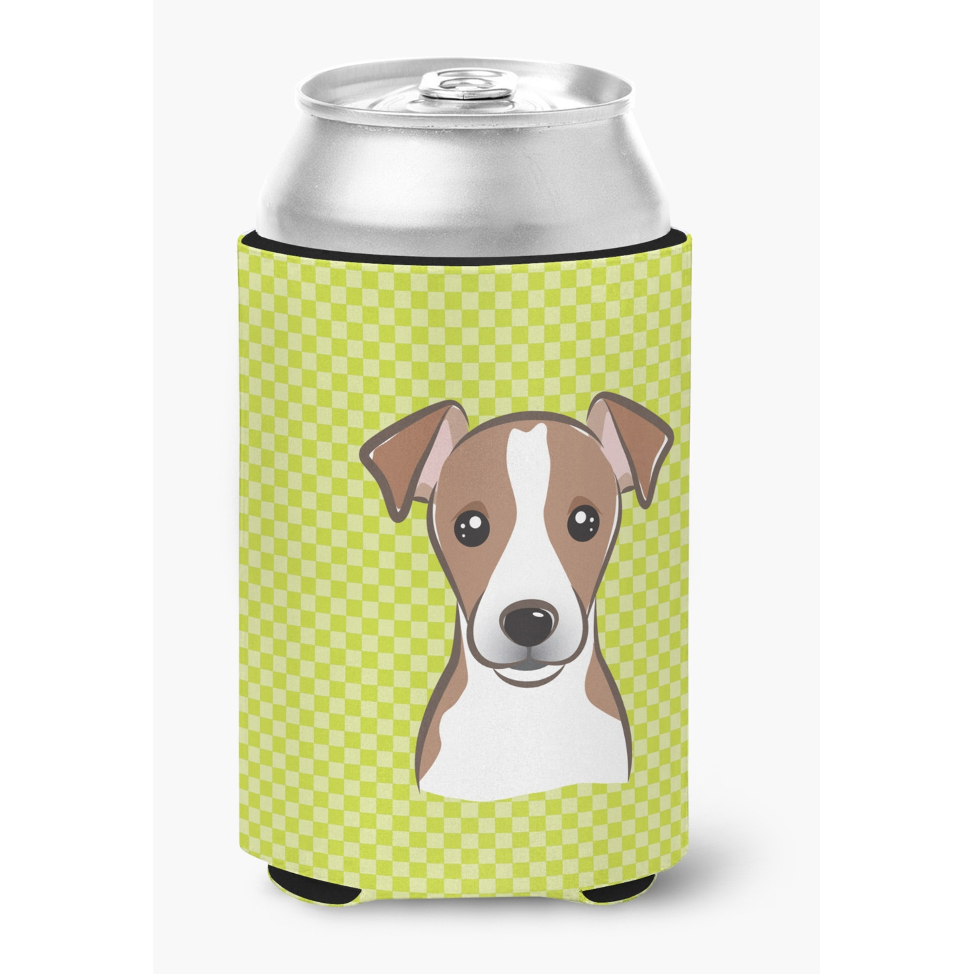 Checkerboard Lime Green Jack Russell Terrier Can or Bottle Hugger BB1322CC
