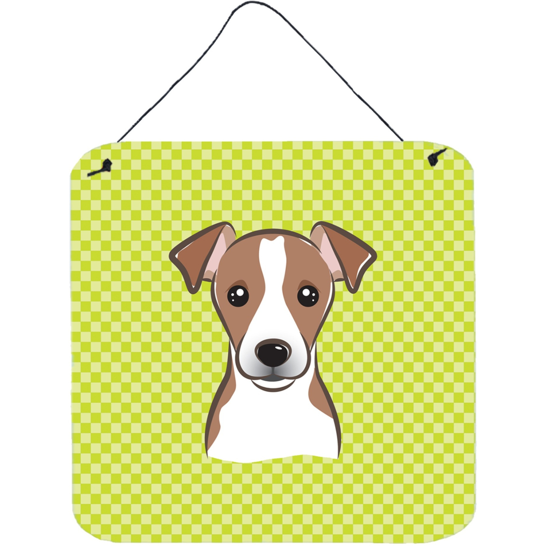 &quotCaroline's Treasures BB1322DS66 Checkerboard Lime Green Jack Russell Terrier Wall or Door Hanging Prints, 6 x 6"""