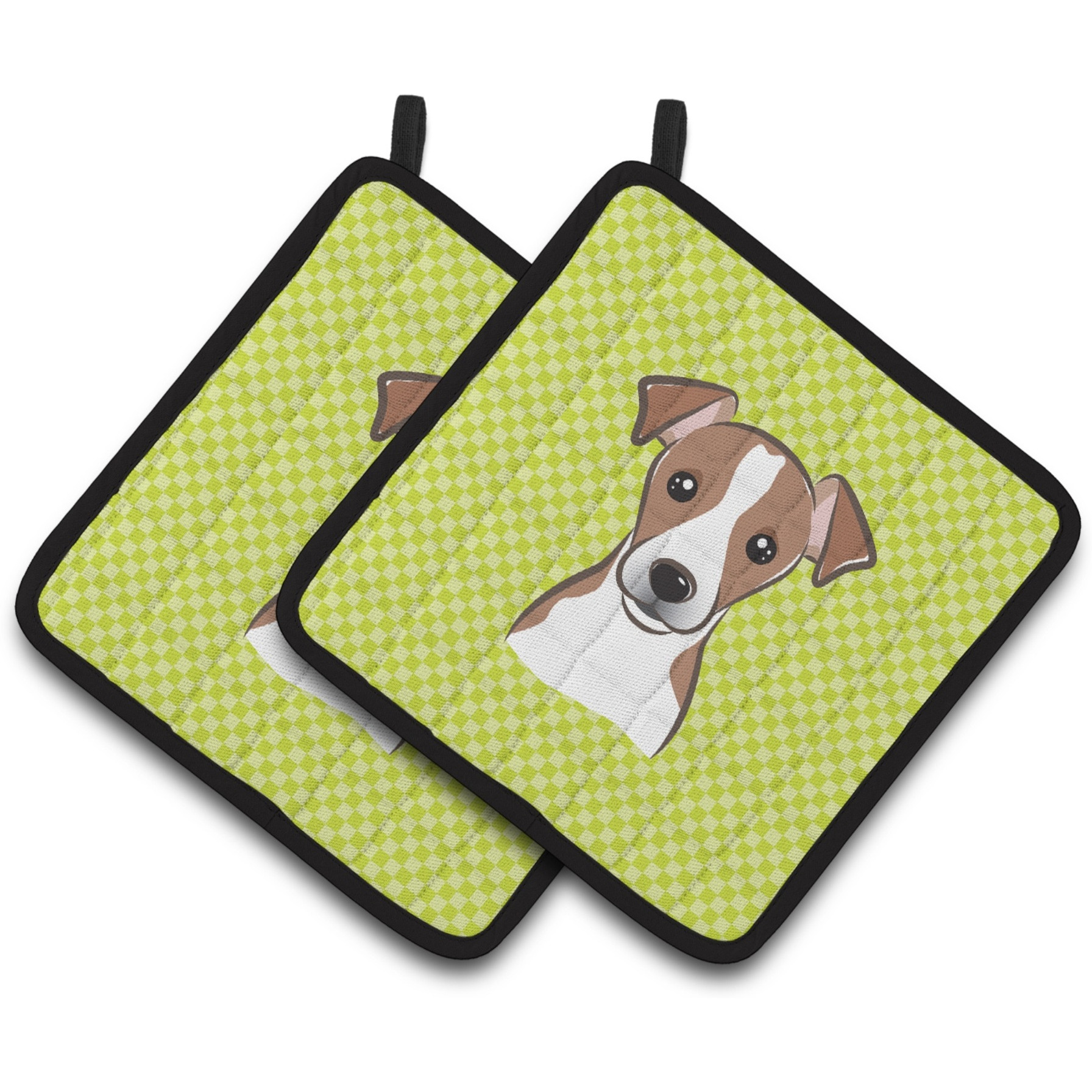 &quotCaroline's Treasures Checkerboard Lime green Jack Russell Terrier Pair of Pot Holders BB1322PTHD, 7.5HX7.5W, Multicolor"