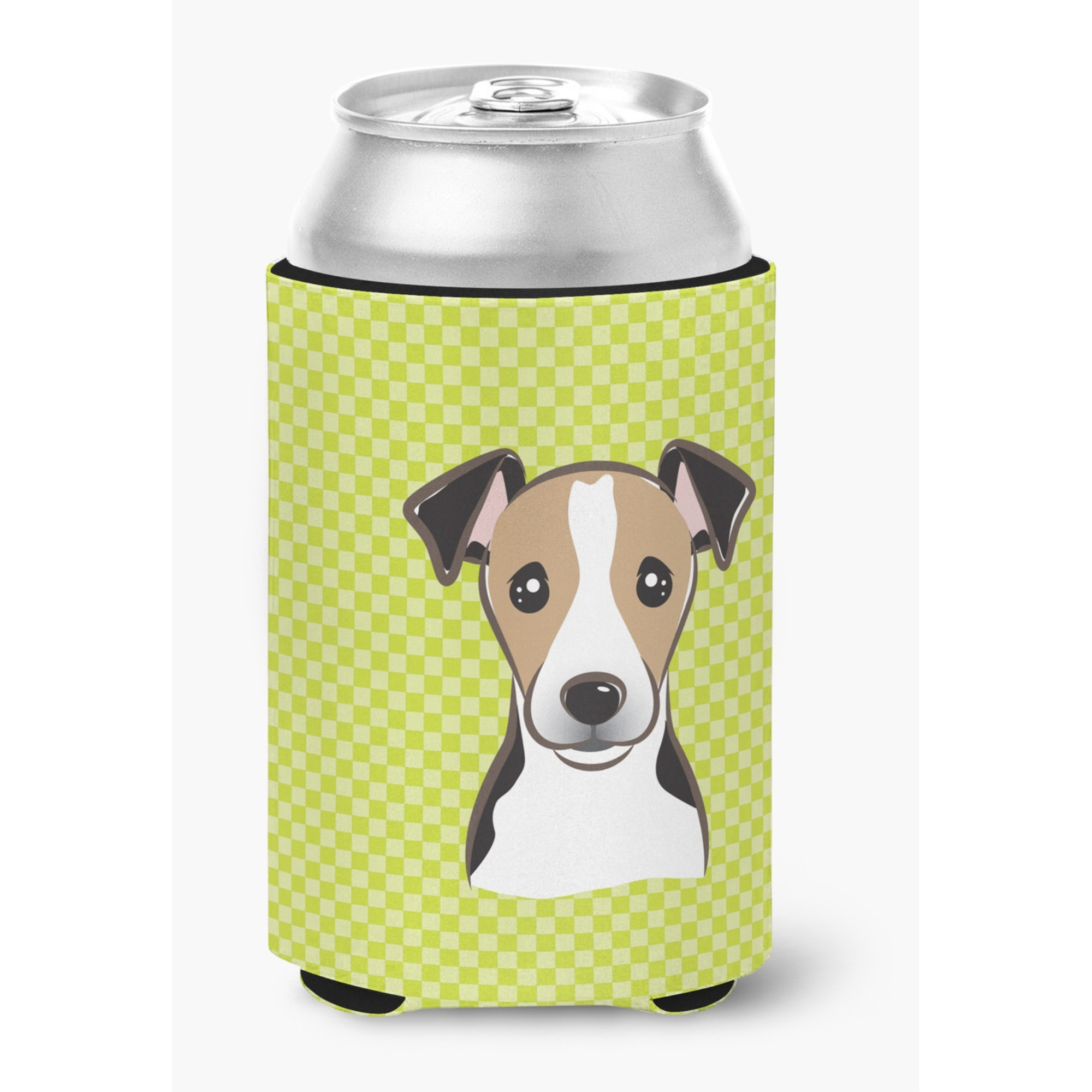 Checkerboard Lime Green Jack Russell Terrier Can or Bottle Hugger BB1323CC
