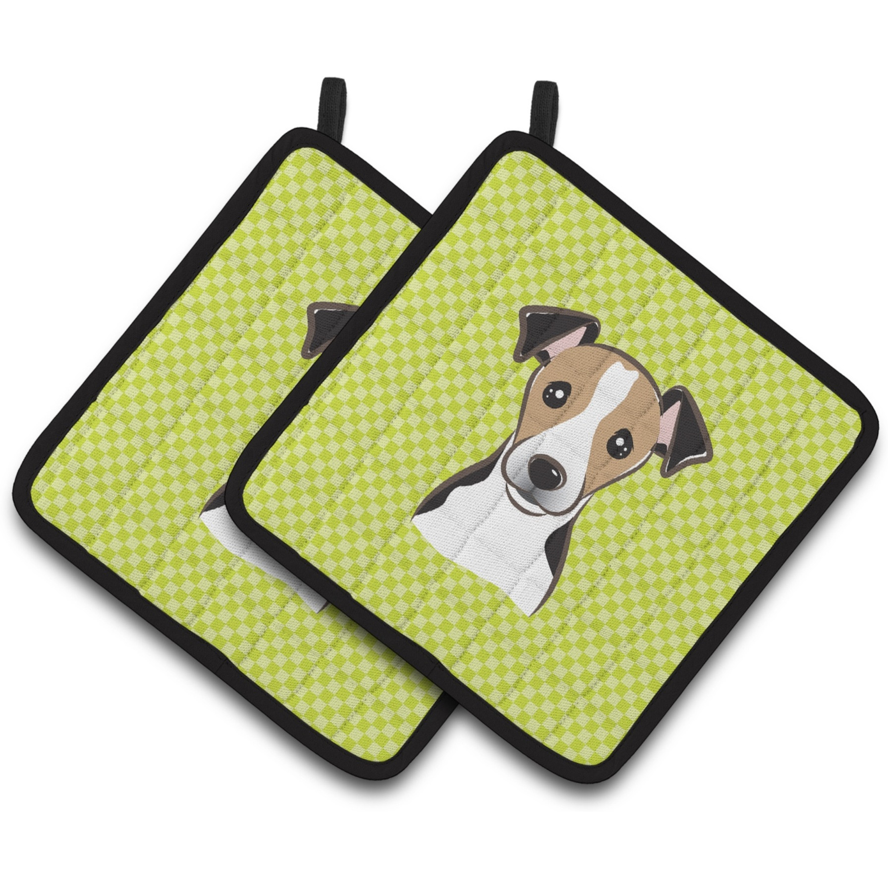 &quotCaroline's Treasures Checkerboard Lime green Jack Russell Terrier Pair of Pot Holders BB1323PTHD, 7.5HX7.5W, Multicolor"