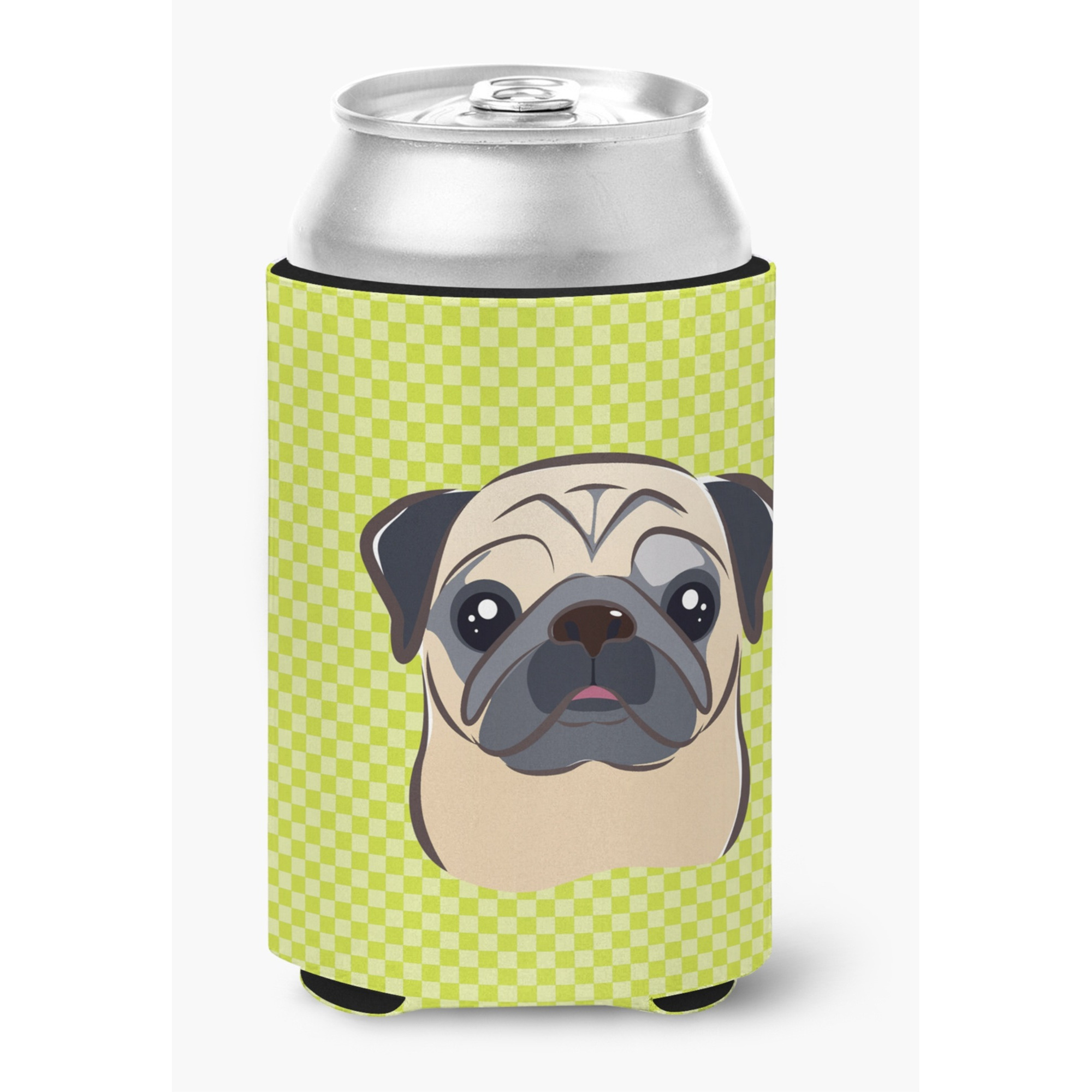 Checkerboard Lime Green Fawn Pug Can or Bottle Hugger BB1324CC
