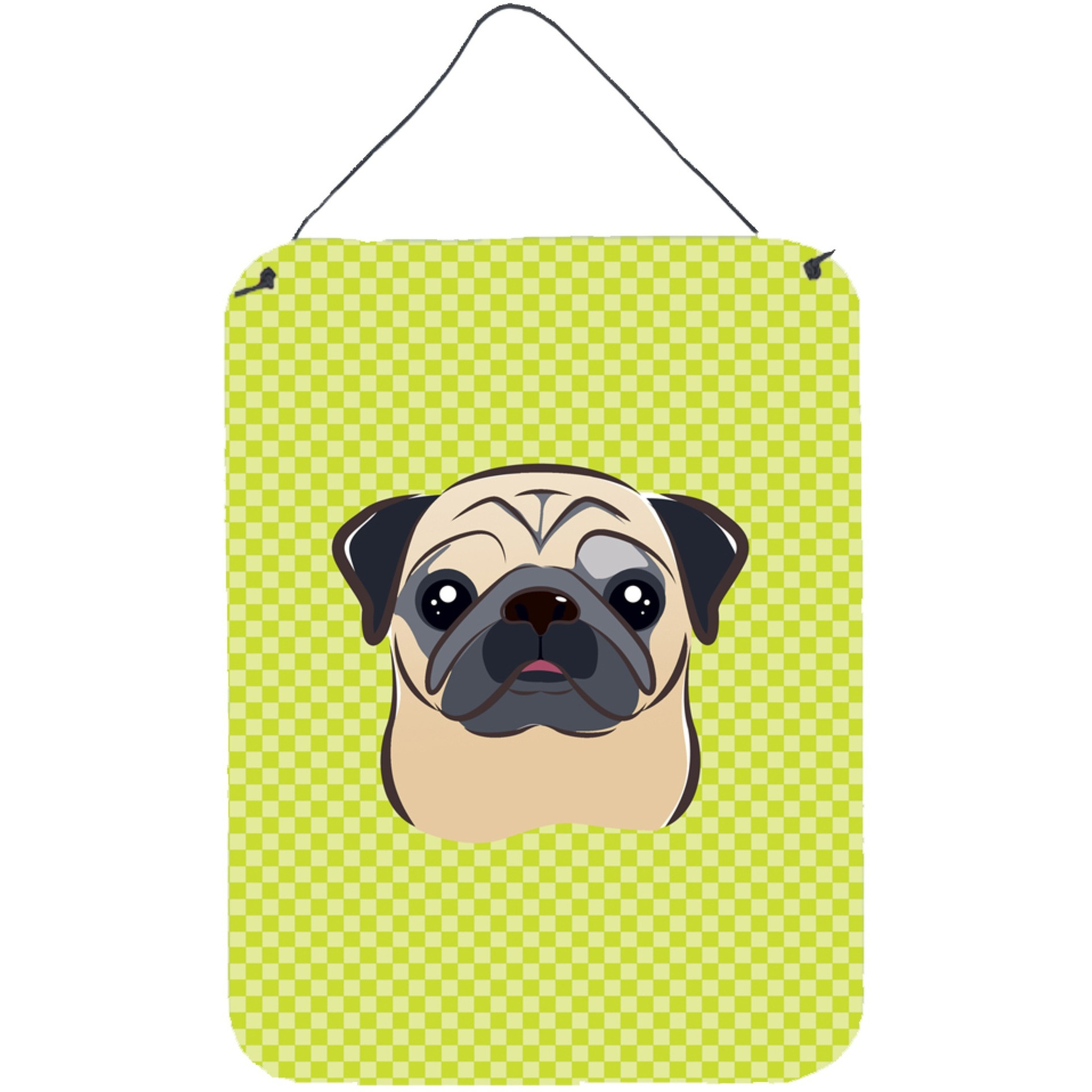 &quotCaroline's Treasures Checkerboard Lime Green Fawn Pug Wall or Door Hanging Prints, 16"" x 12"""