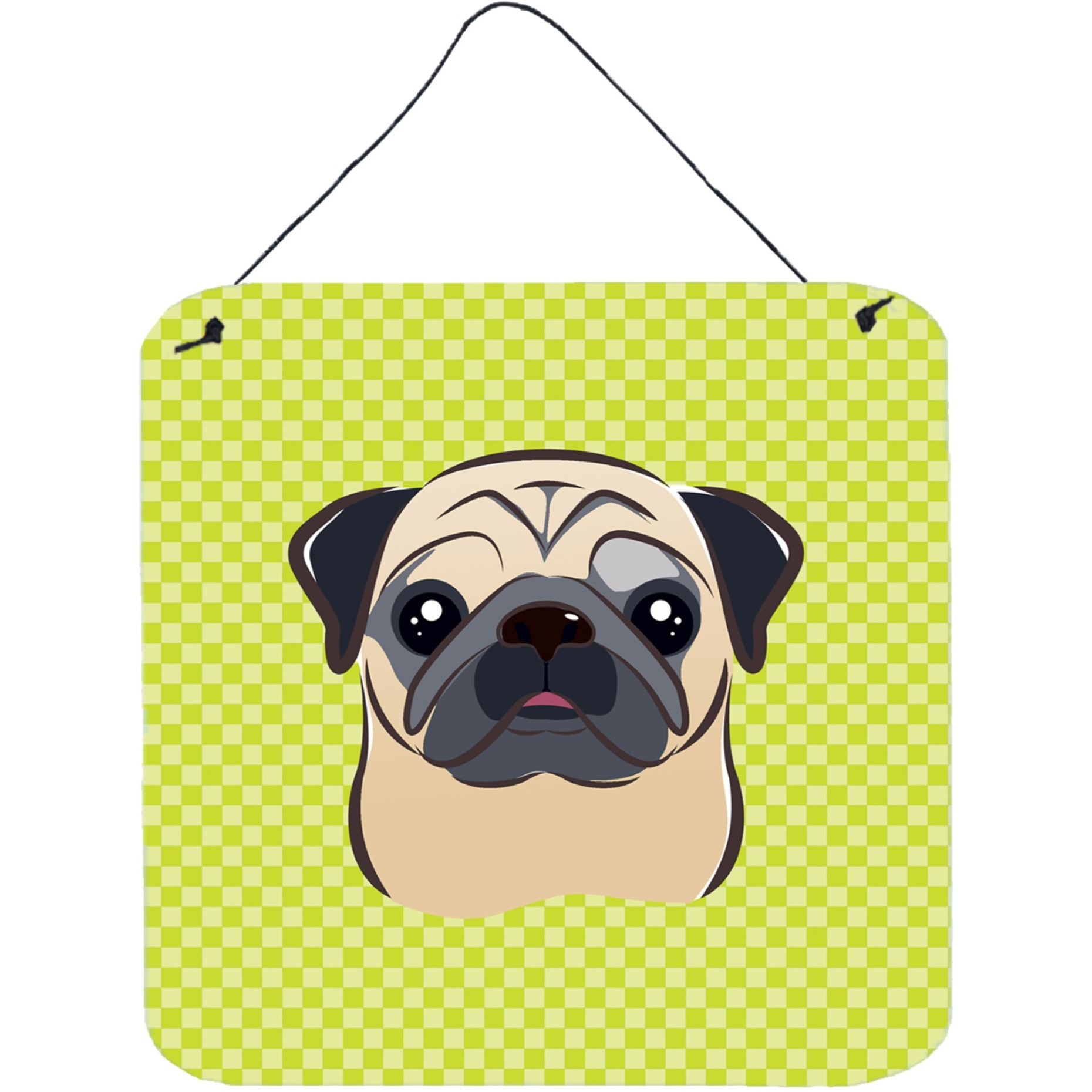 &quotCaroline's Treasures Checkerboard Lime Green Fawn Pug Wall or Door Hanging Prints, 6 x 6"""