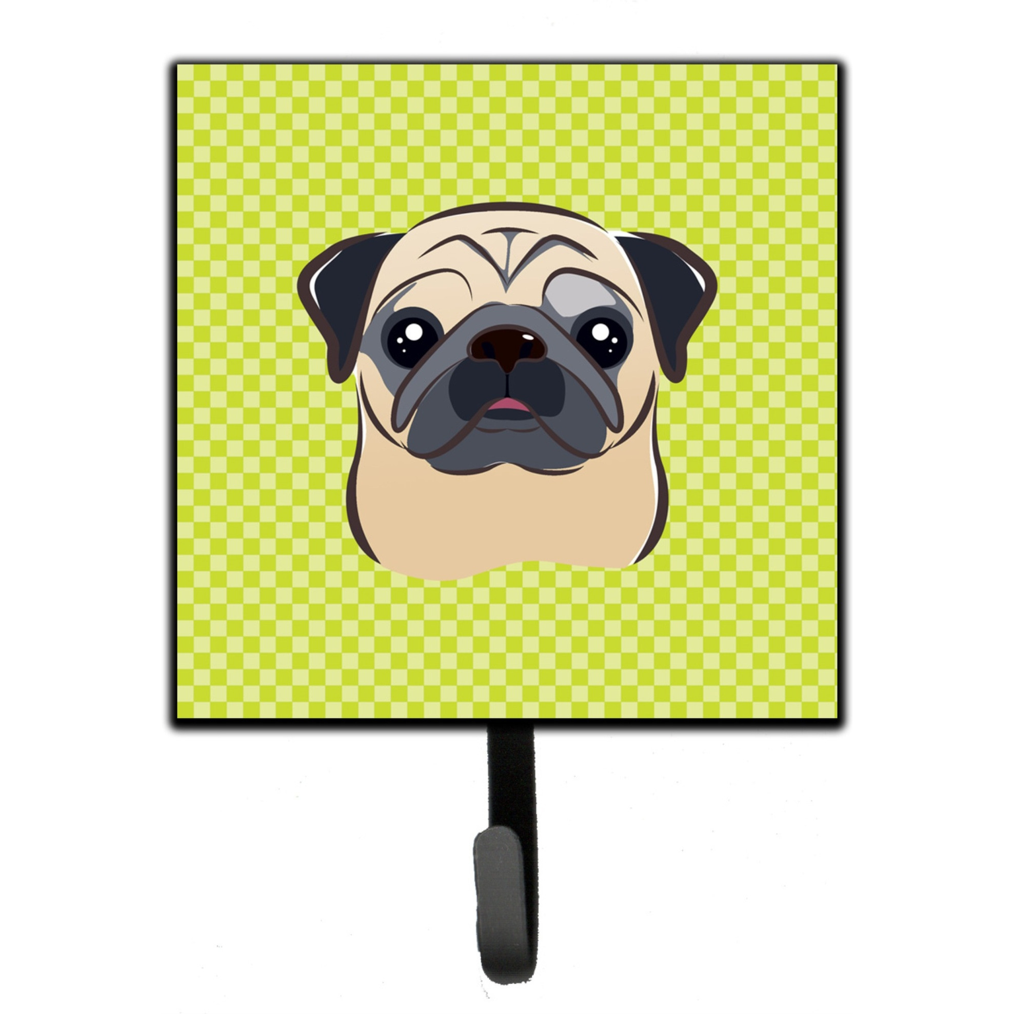 &quotCaroline's Treasures BB1324SH4 Checkerboard Lime Green Fawn Pug Leash or Key Holder, Small, Multicolor"