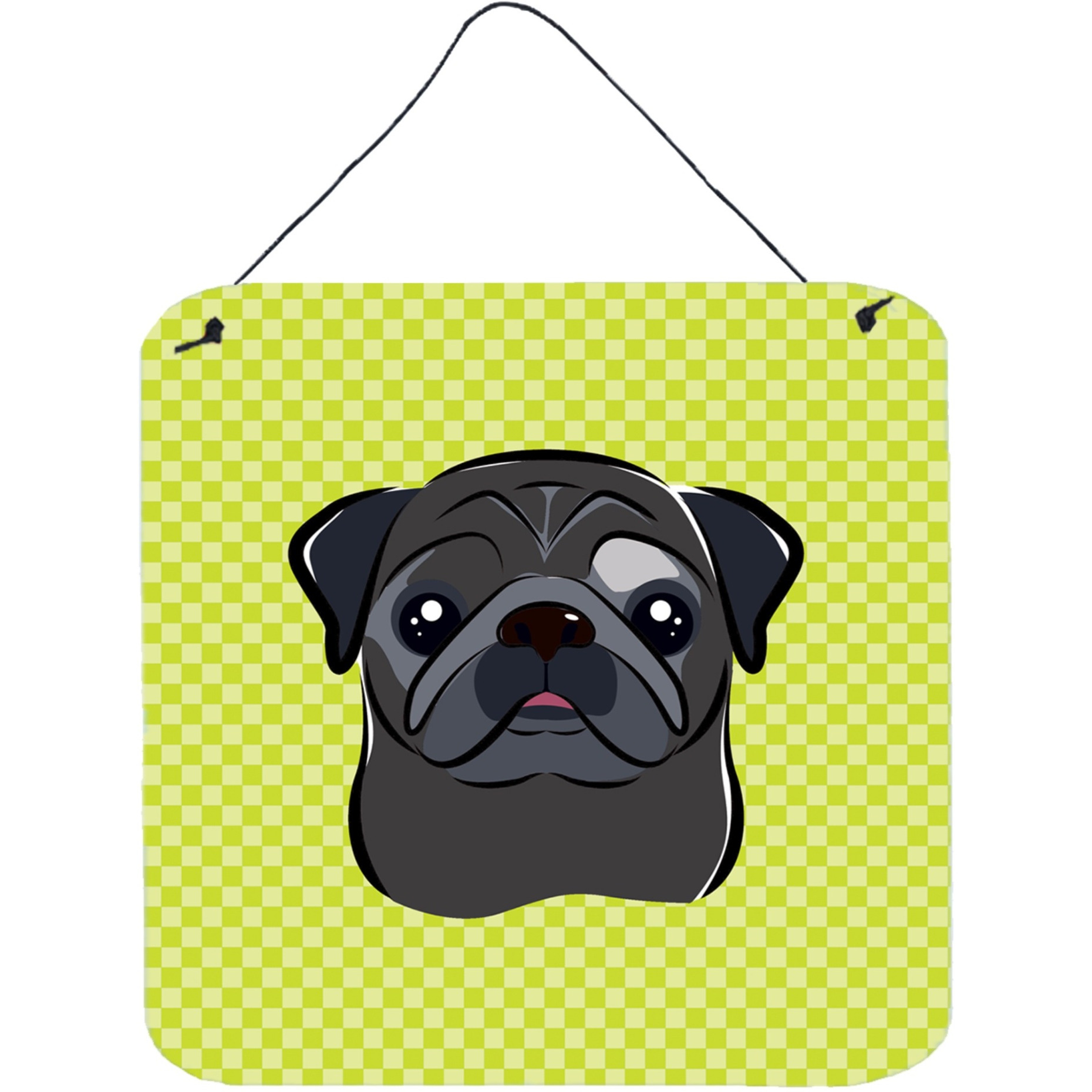 &quotCaroline's Treasures Checkerboard Lime Green Black Pug Wall or Door Hanging Prints, 6 x 6"""