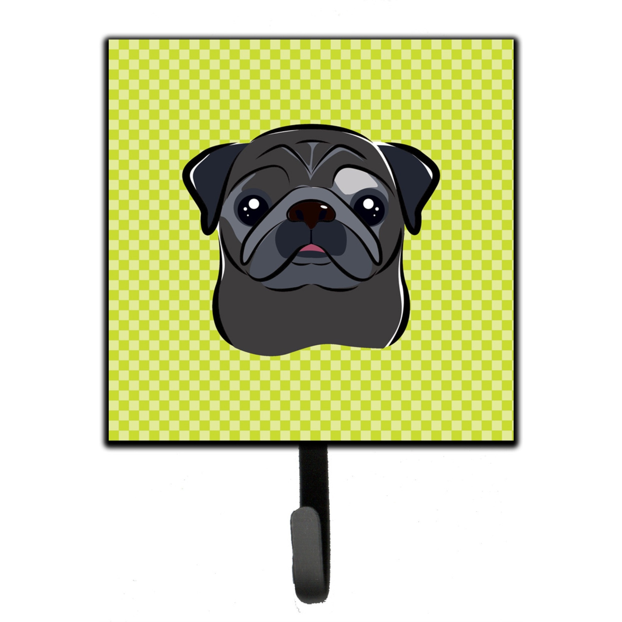 &quotCaroline's Treasures BB1325SH4 Checkerboard Lime Green Black Pug Leash or Key Holder, Small, Multicolor"