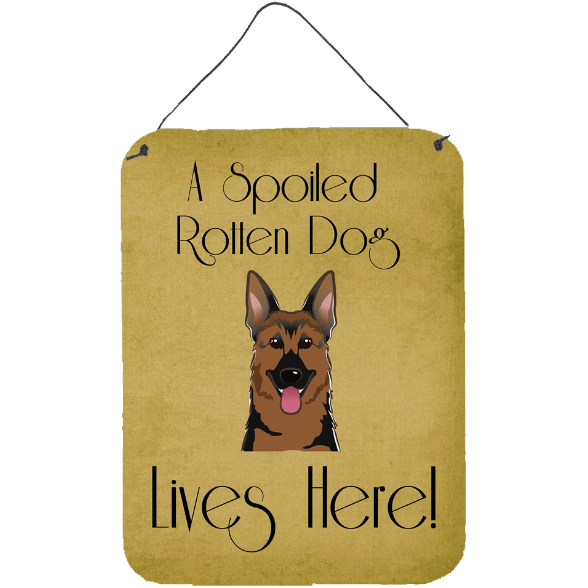 &quotCaroline's Treasures BB1459DS1216 German Shepherd Spoiled Dog Lives Here Wall or Door Hanging Prints, 16 x 12"", Multicolor"
