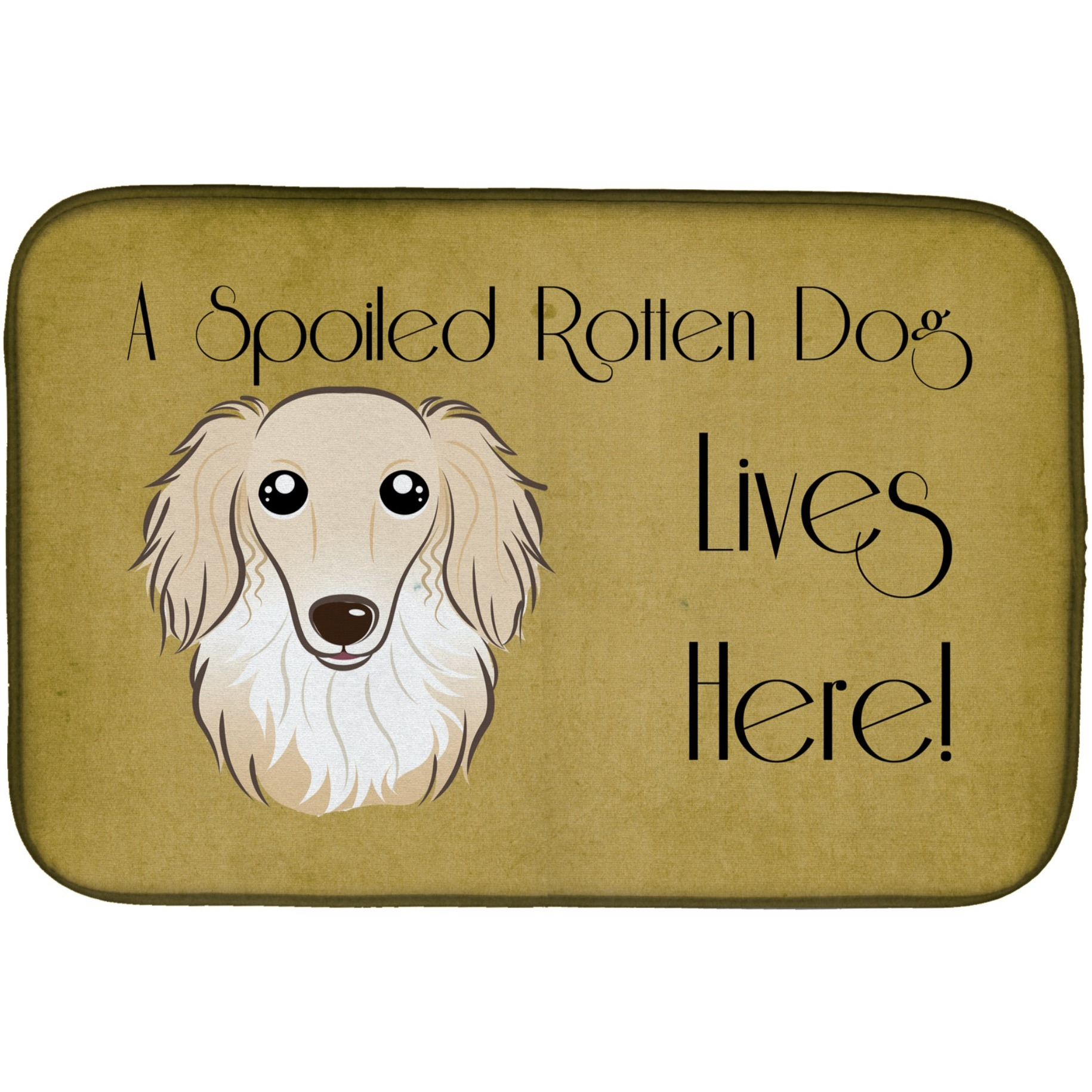 &quotCaroline's Treasures Longhair Crme Dachshund Spoiled Dog Lives Here Dish Drying Mat, 14"" x 21"""