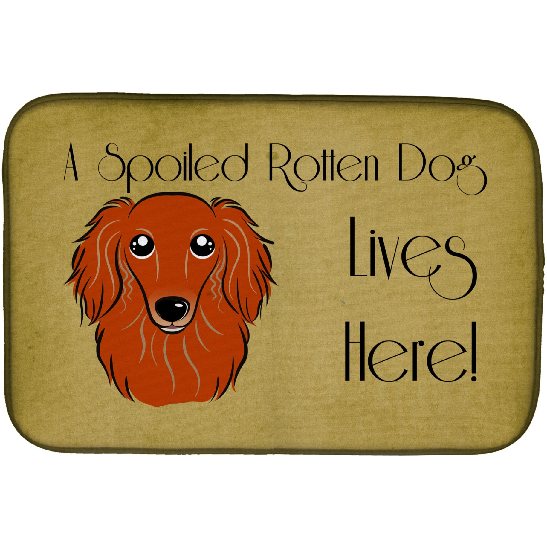 &quotCaroline's Treasures Longhair Red Dachshund Spoiled Dog Lives Here Dish Drying Mat, 14"" x 21"""