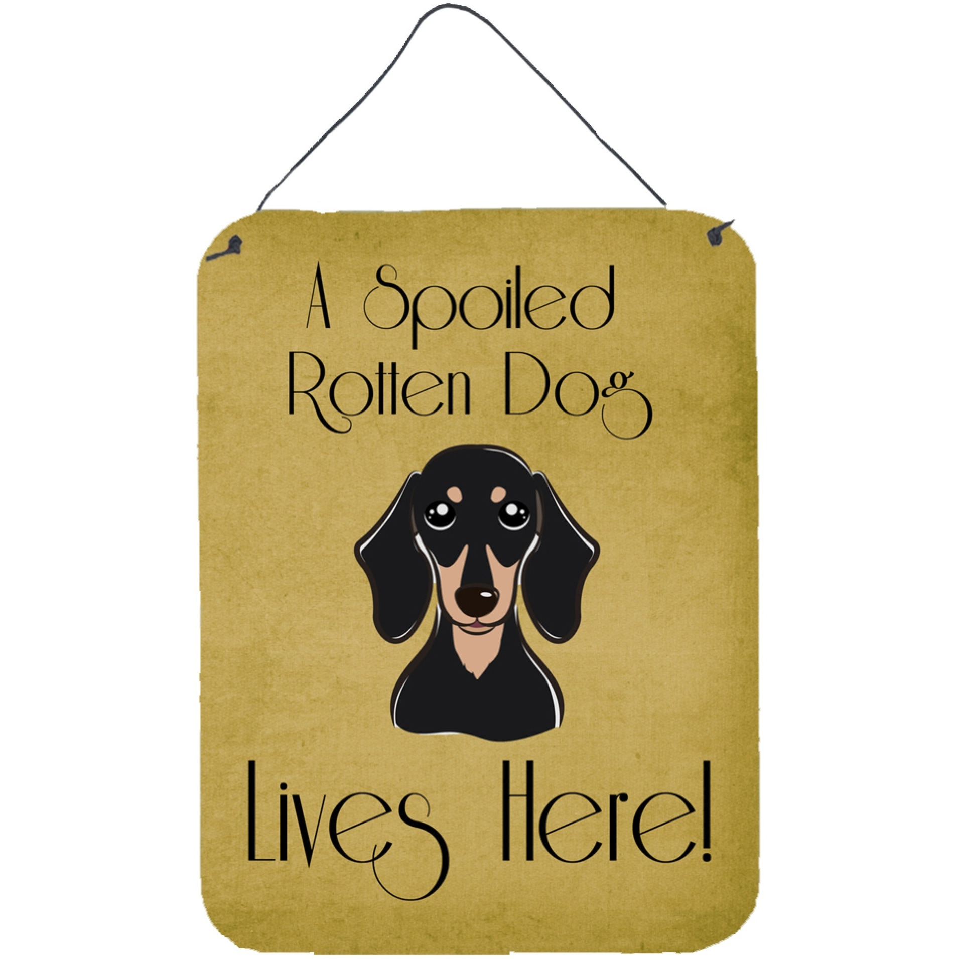 &quotCaroline's Treasures BB1463DS1216 Smooth Black and Tan Dachshund Spoiled Dog Lives Here Wall or Door Hanging Prints, 16 x 12"", Multicolor"