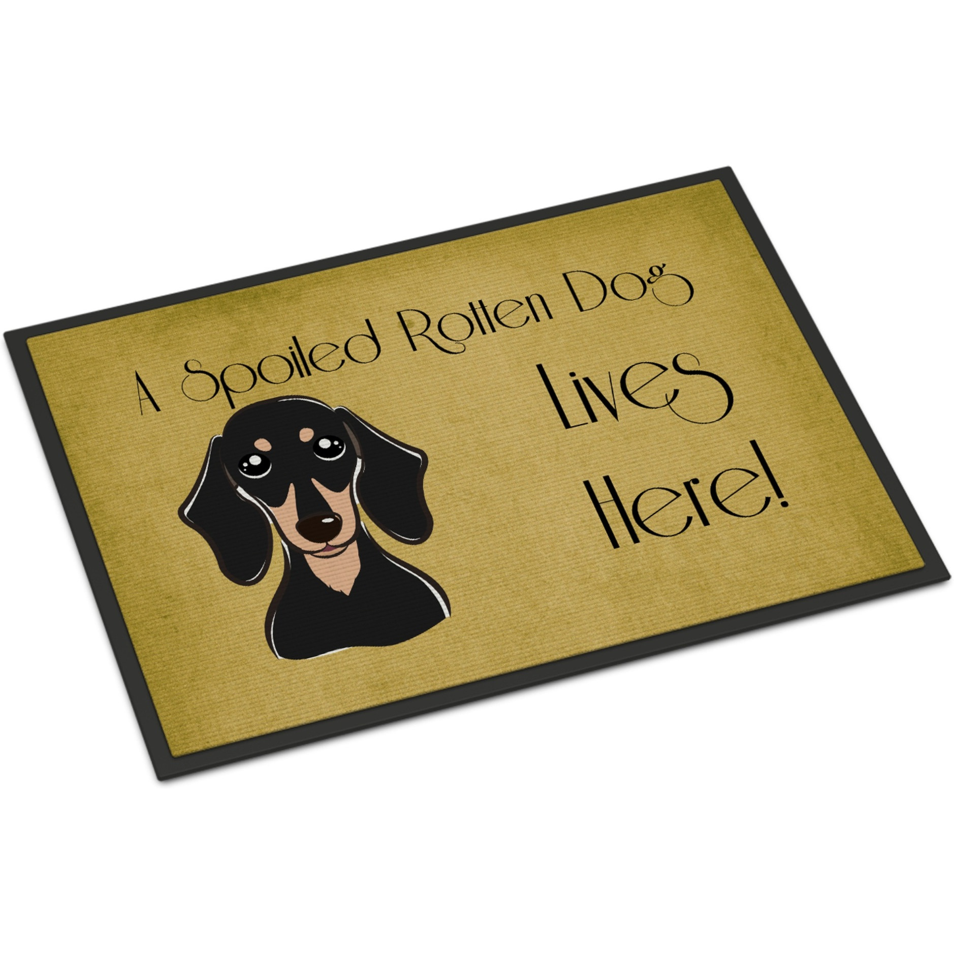&quotCaroline's Treasures BB1463JMAT Smooth Black and Tan Dachshund Spoiled Dog Lives Here Indoor or Outdoor Mat, 24 x 36"", Multicolor"