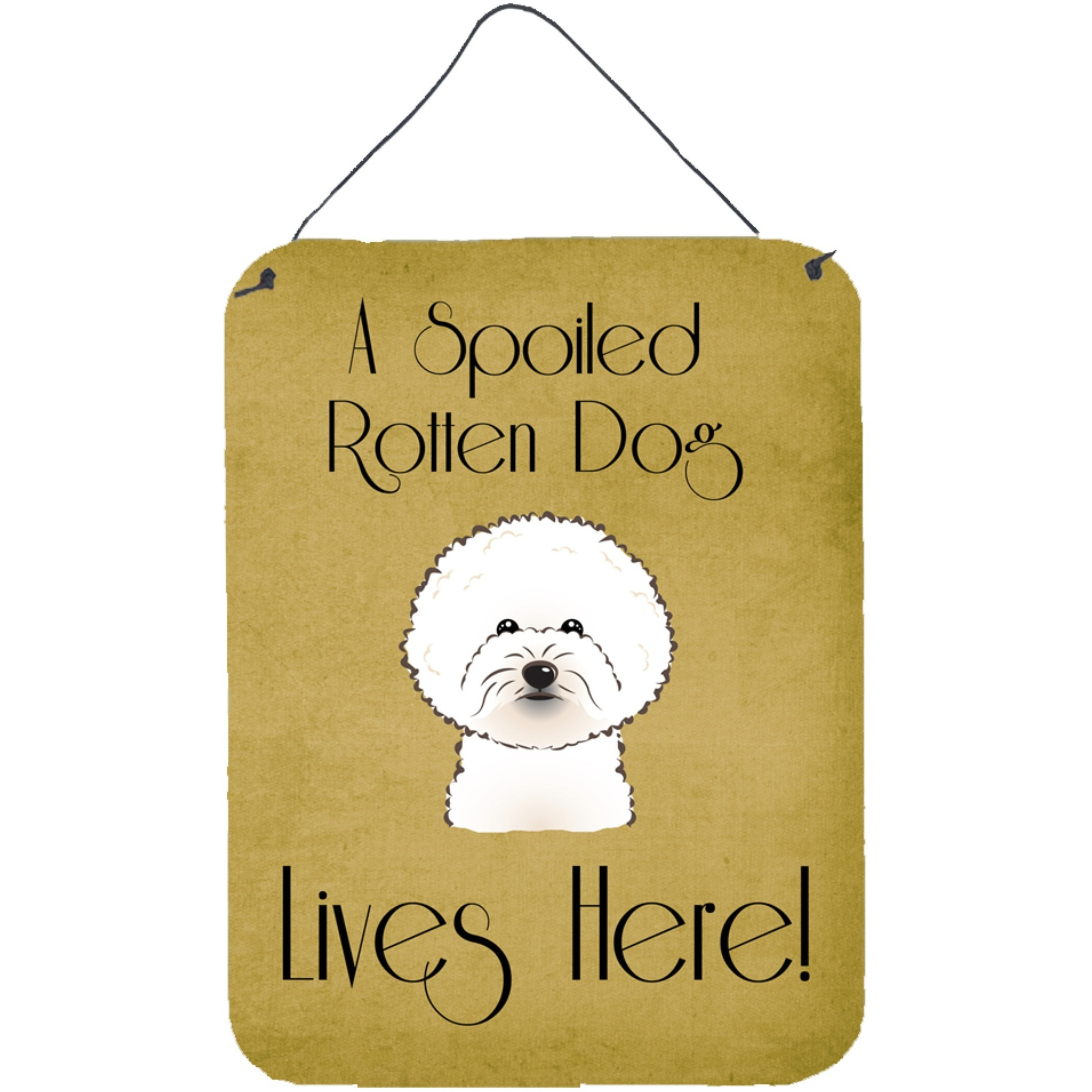&quotCaroline's Treasures BB1465DS1216 Bichon Frise Spoiled Dog Lives Here Wall or Door Hanging Prints, 16 x 12"", Multicolor"