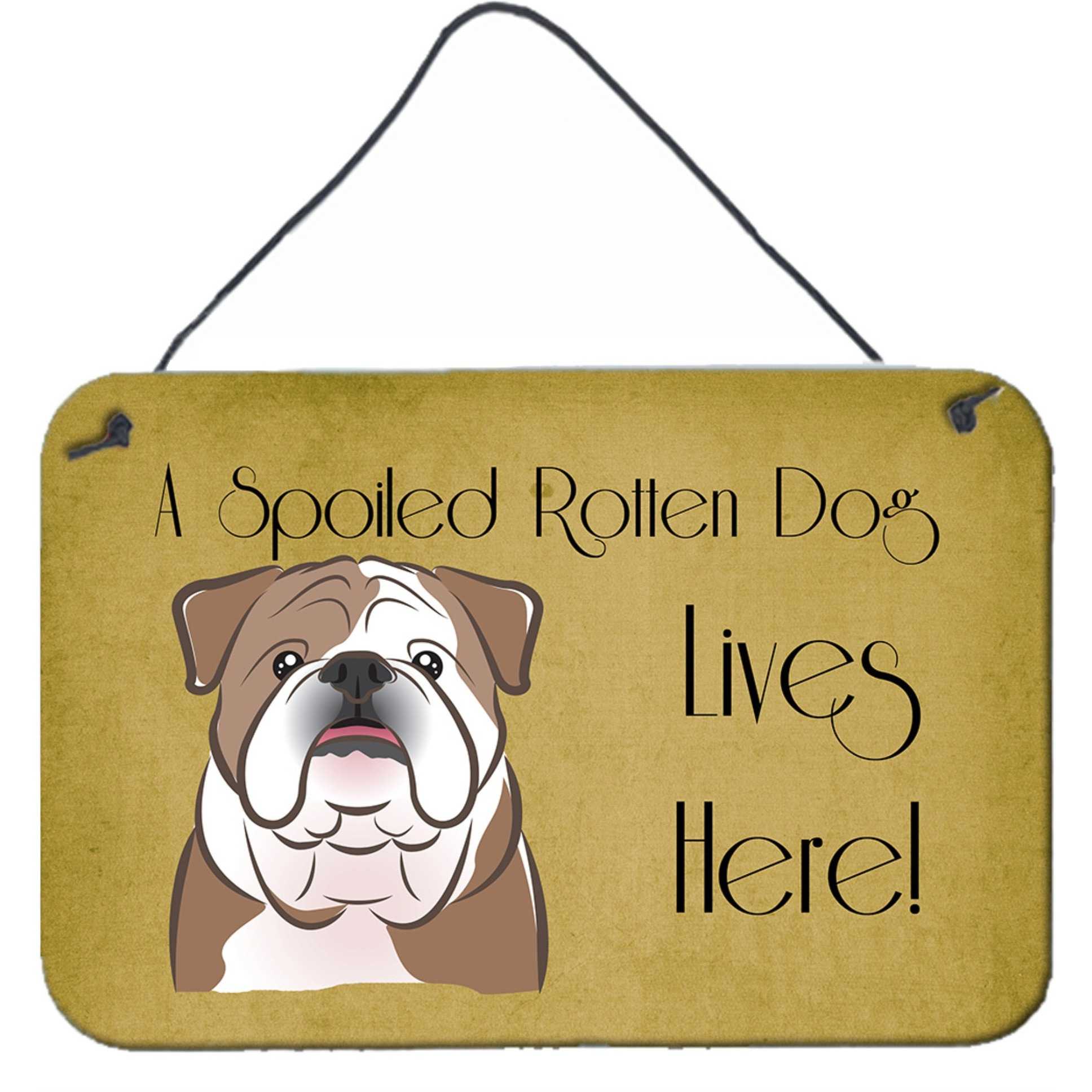 &quotCaroline's Treasures BB1467DS812 English Bulldog Spoiled Dog Lives Here Wall or Door Hanging Prints, 8 x 12"", Multicolor"