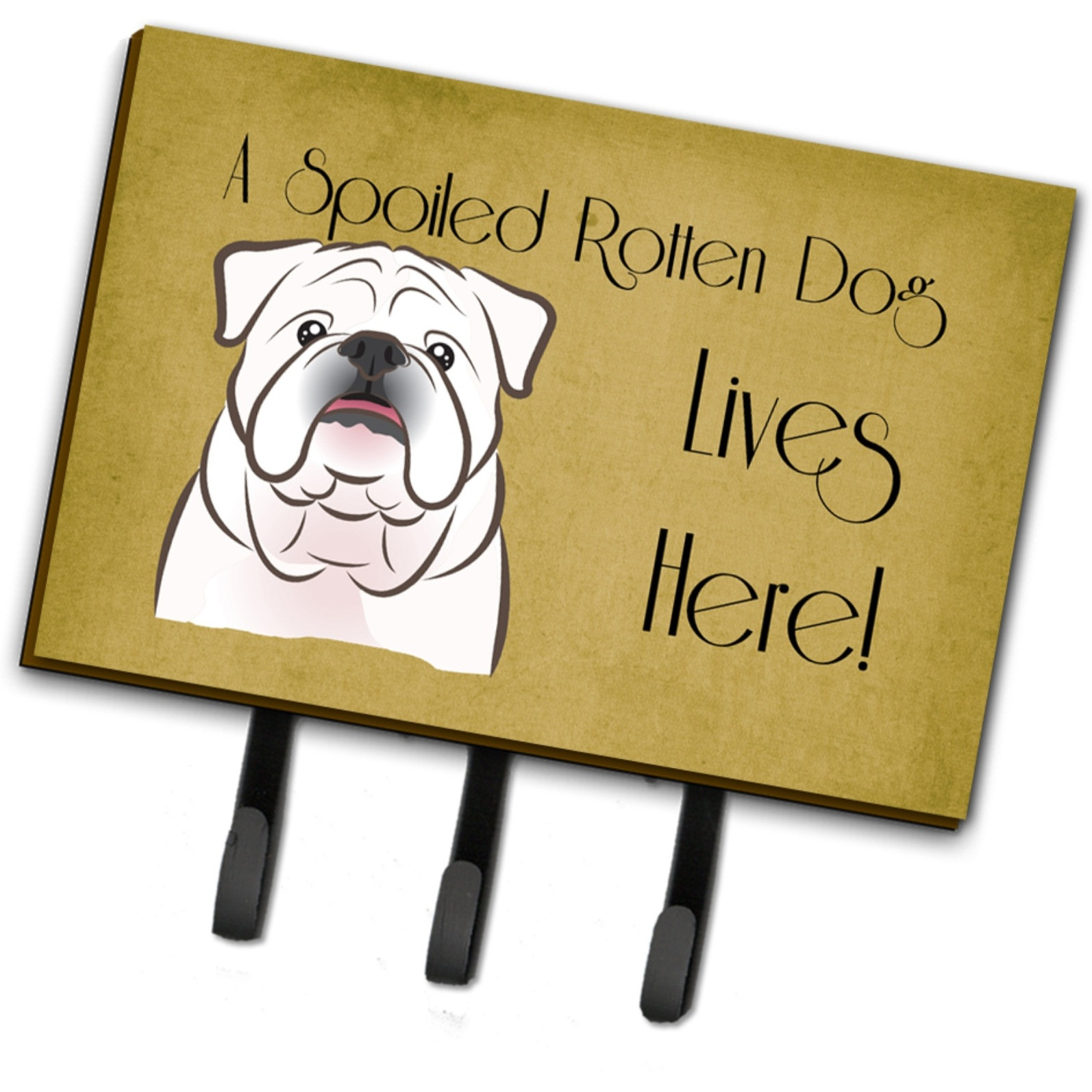 &quotCaroline's Treasures BB1468TH68 White English Bulldog Spoiled Dog Lives Here Leash or Key Holder, Large, Multicolor"
