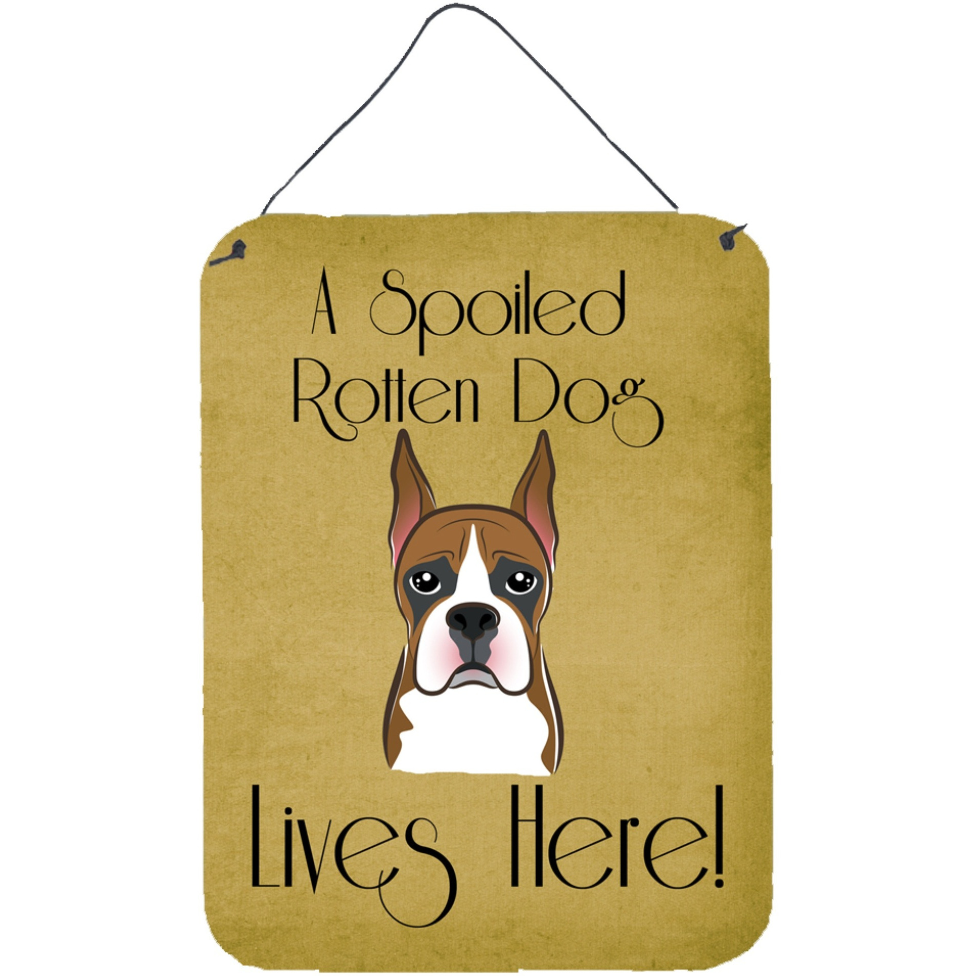 &quotCaroline's Treasures BB1471DS1216 Boxer Spoiled Dog Lives Here Wall or Door Hanging Prints, 16 x 12"", Multicolor"