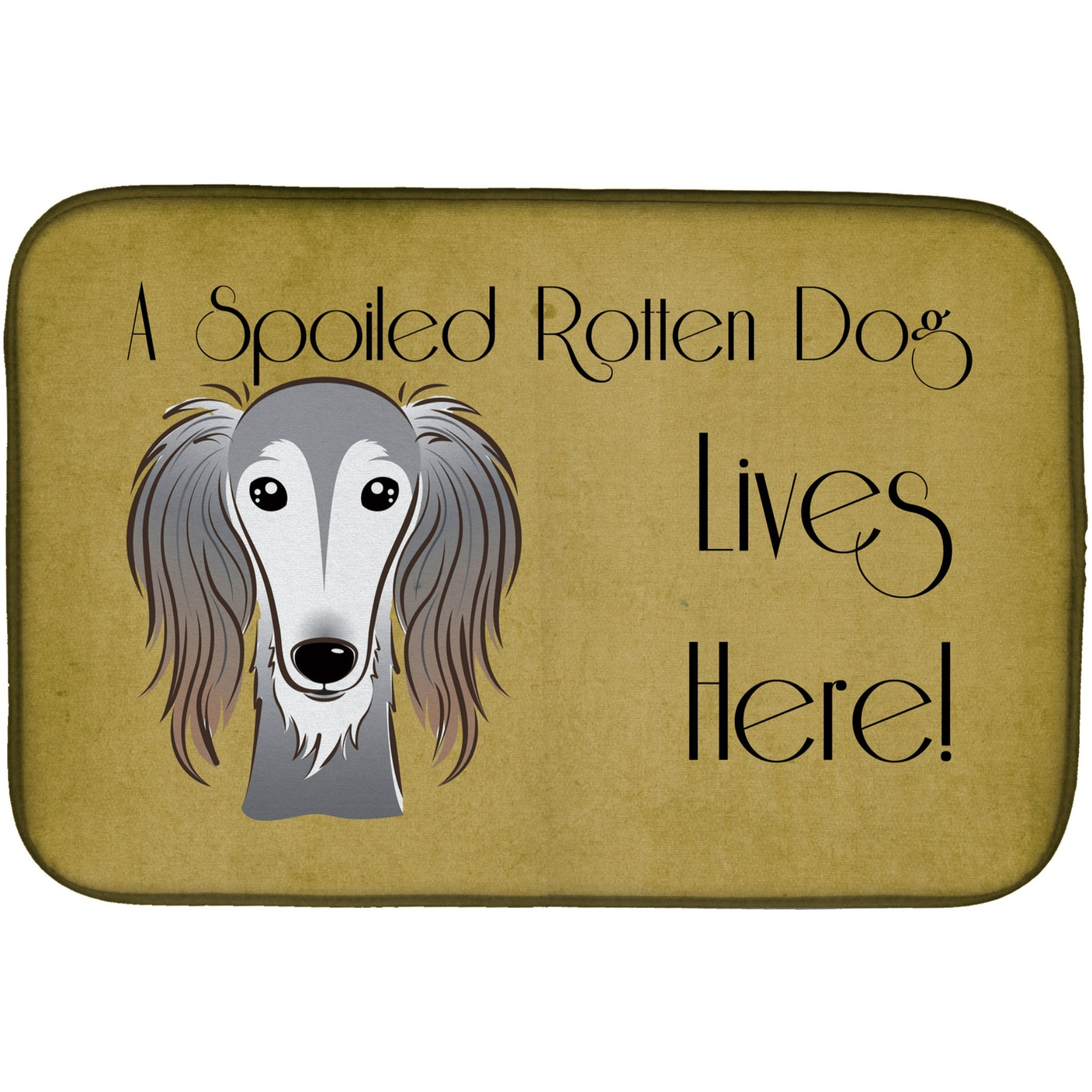&quotCaroline's Treasures Saluki Spoiled Dog Lives Here Dish Drying Mat, 14"" x 21"""