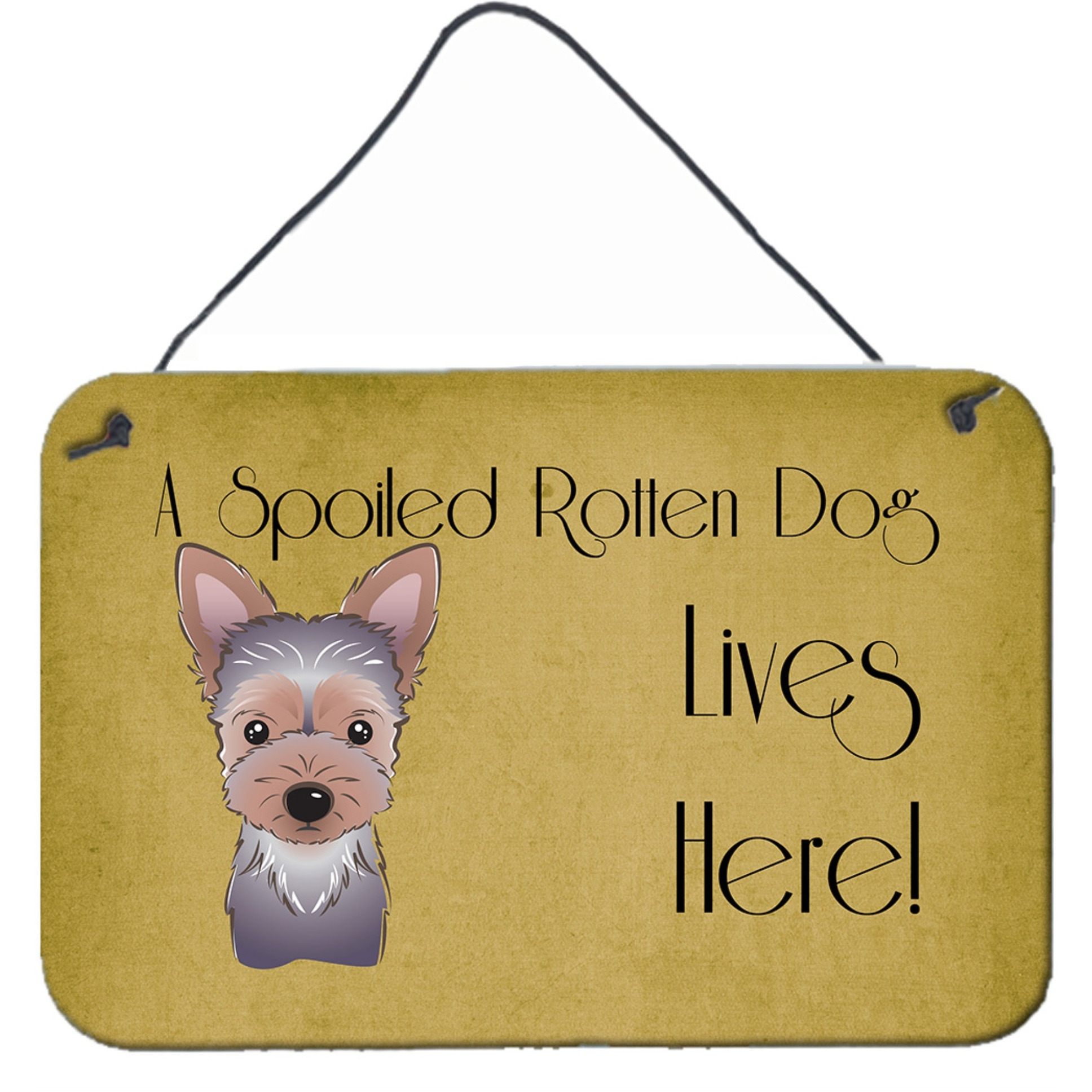 &quotCaroline's Treasures BB1480DS812 Yorkie Puppy Spoiled Dog Lives Here Wall or Door Hanging Prints, 8 x 12"", Multicolor"