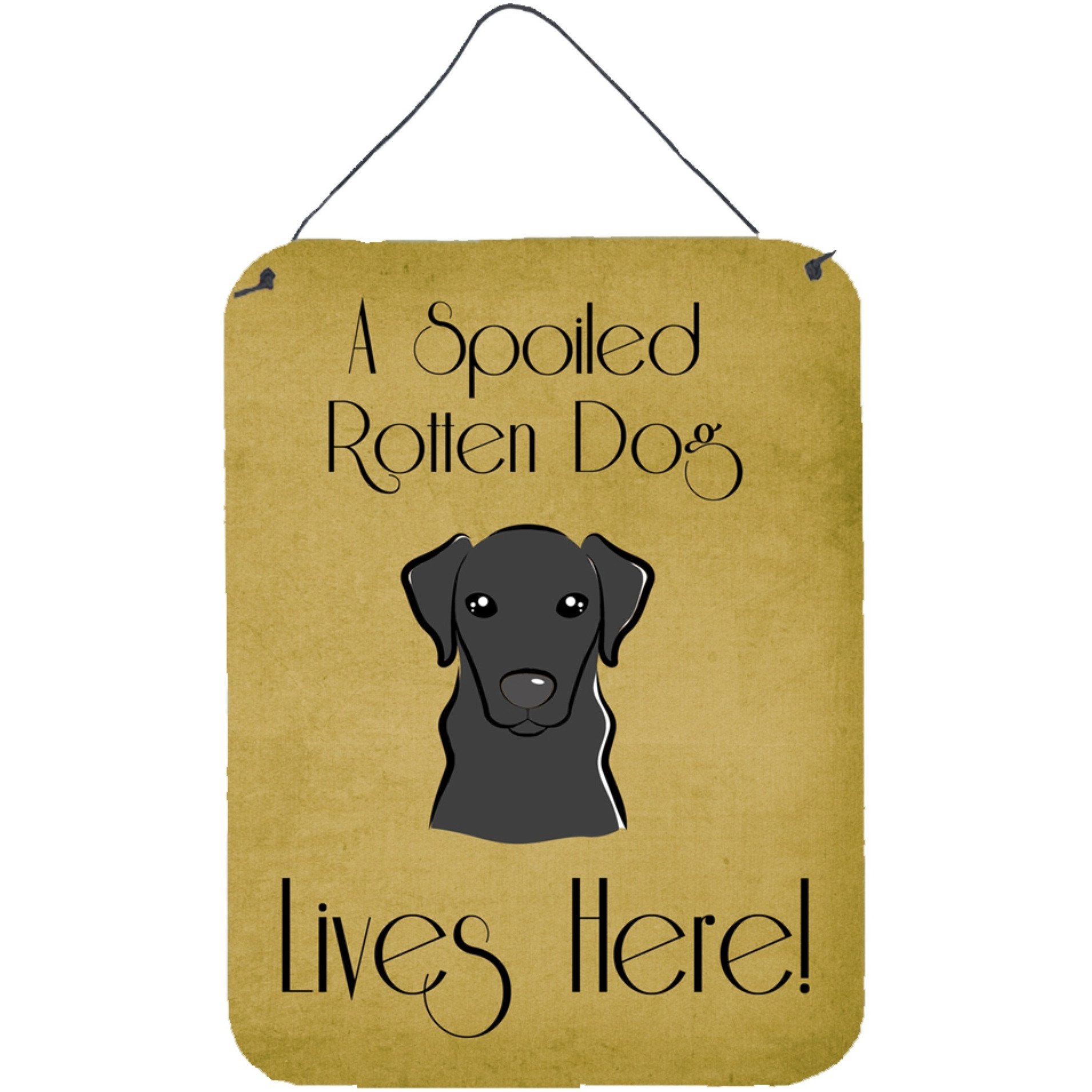 &quotCaroline's Treasures BB1483DS1216 Black Labrador Spoiled Dog Lives Here Wall or Door Hanging Prints, 16 x 12"", Multicolor"