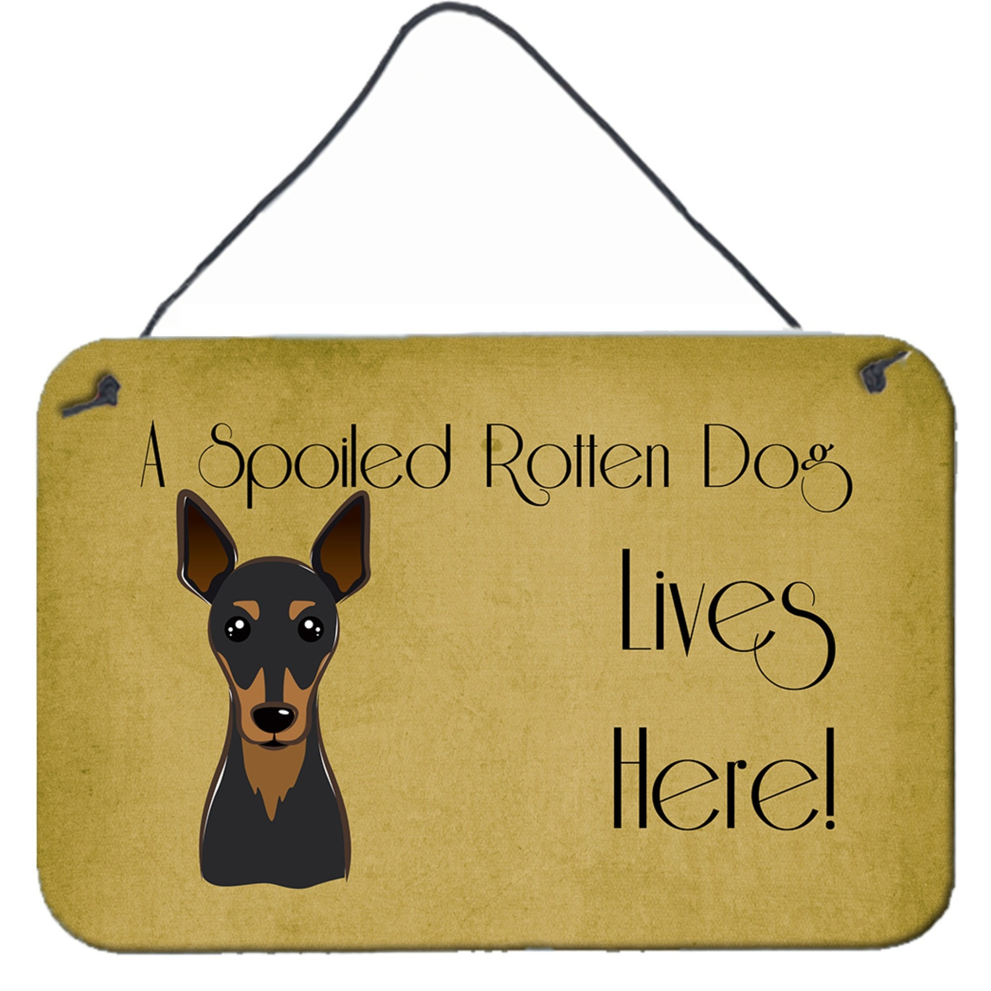 &quotCaroline's Treasures BB1488DS812 Min Pin Spoiled Dog Lives Here Wall or Door Hanging Prints, 8 x 12"", Multicolor"