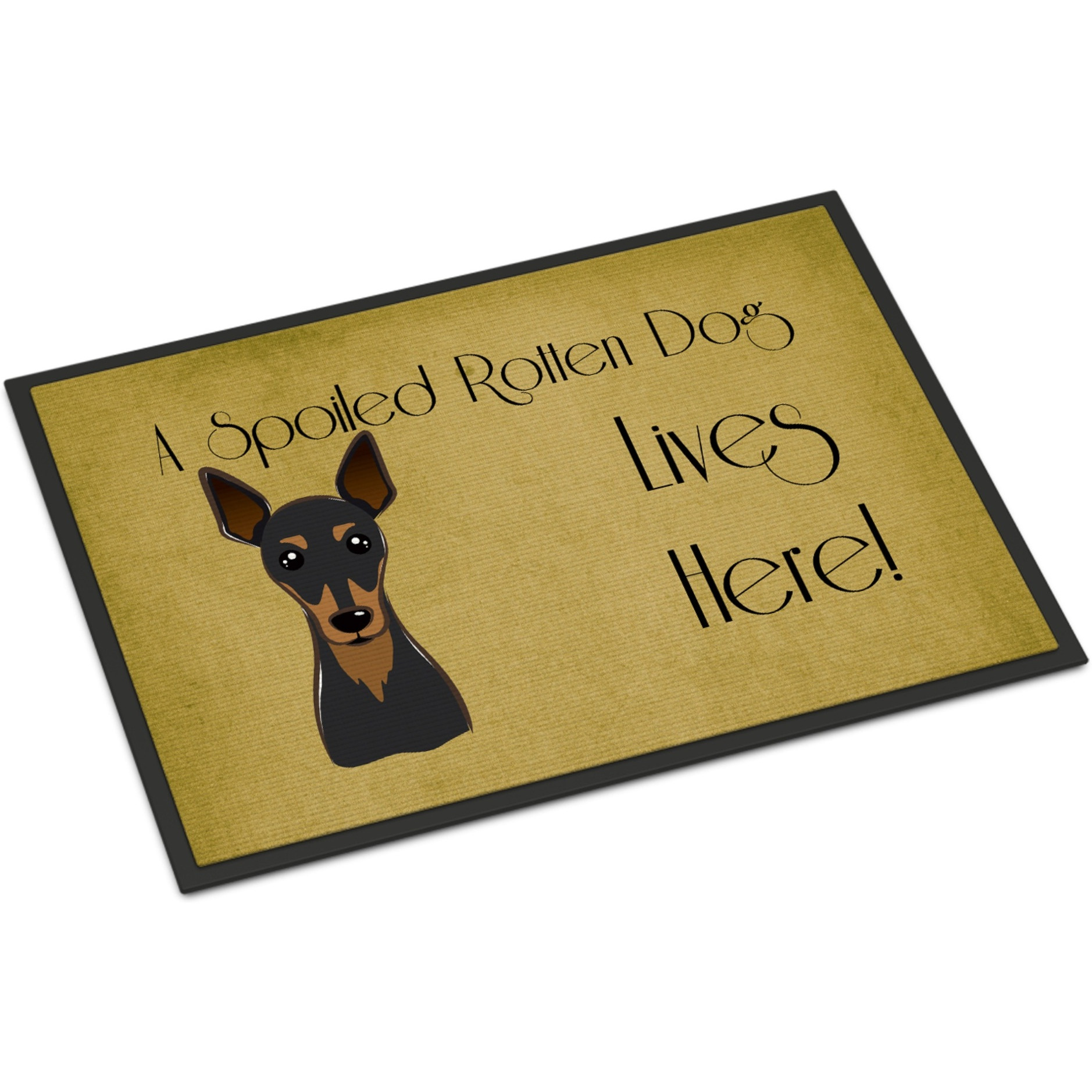 &quotCaroline's Treasures BB1488JMAT Min Pin Spoiled Dog Lives Here Indoor or Outdoor Mat, 24 x 36"", Multicolor"
