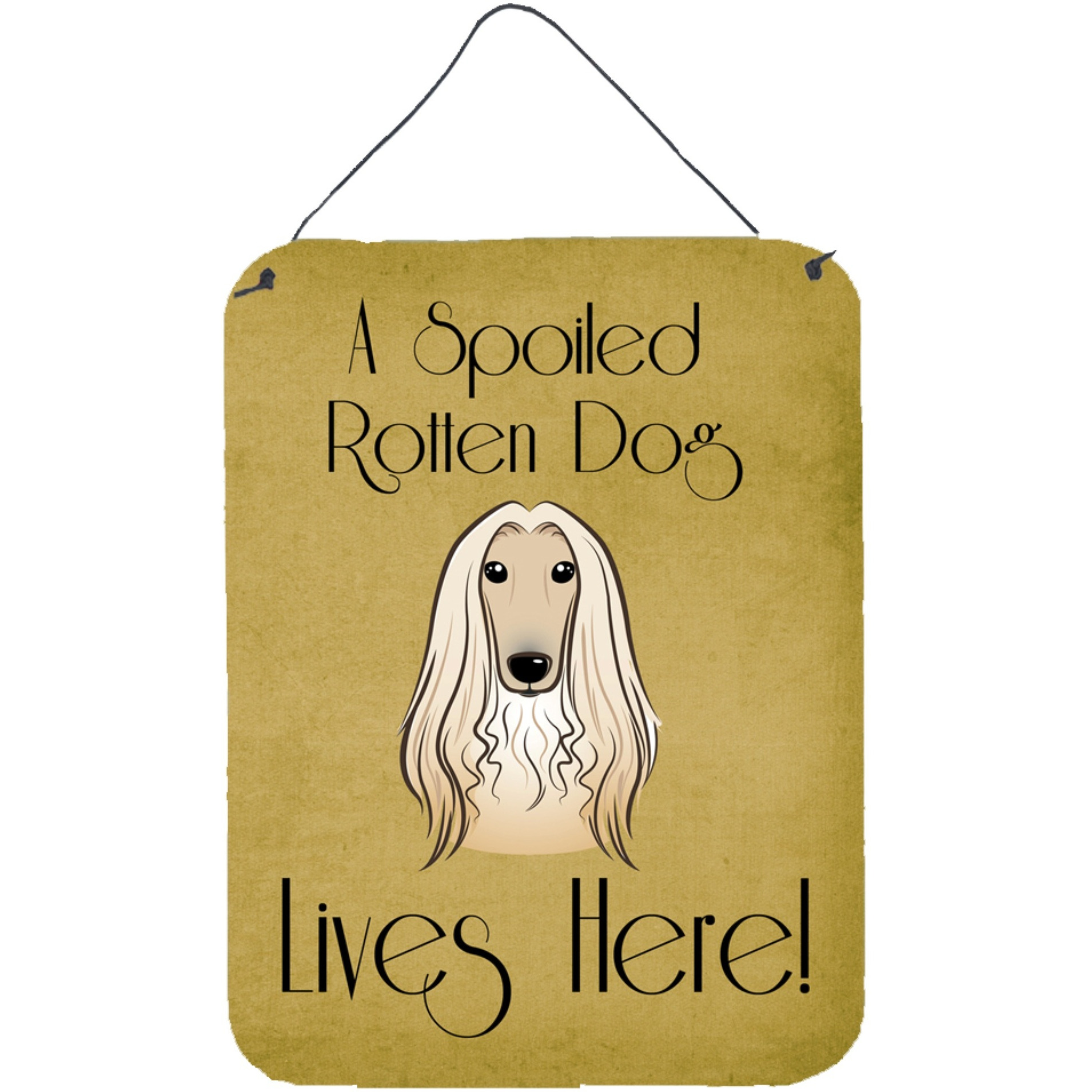 &quotCaroline's Treasures BB1492DS1216 Afghan Hound Spoiled Dog Lives Here Wall or Door Hanging Prints, 16 x 12"", Multicolor"