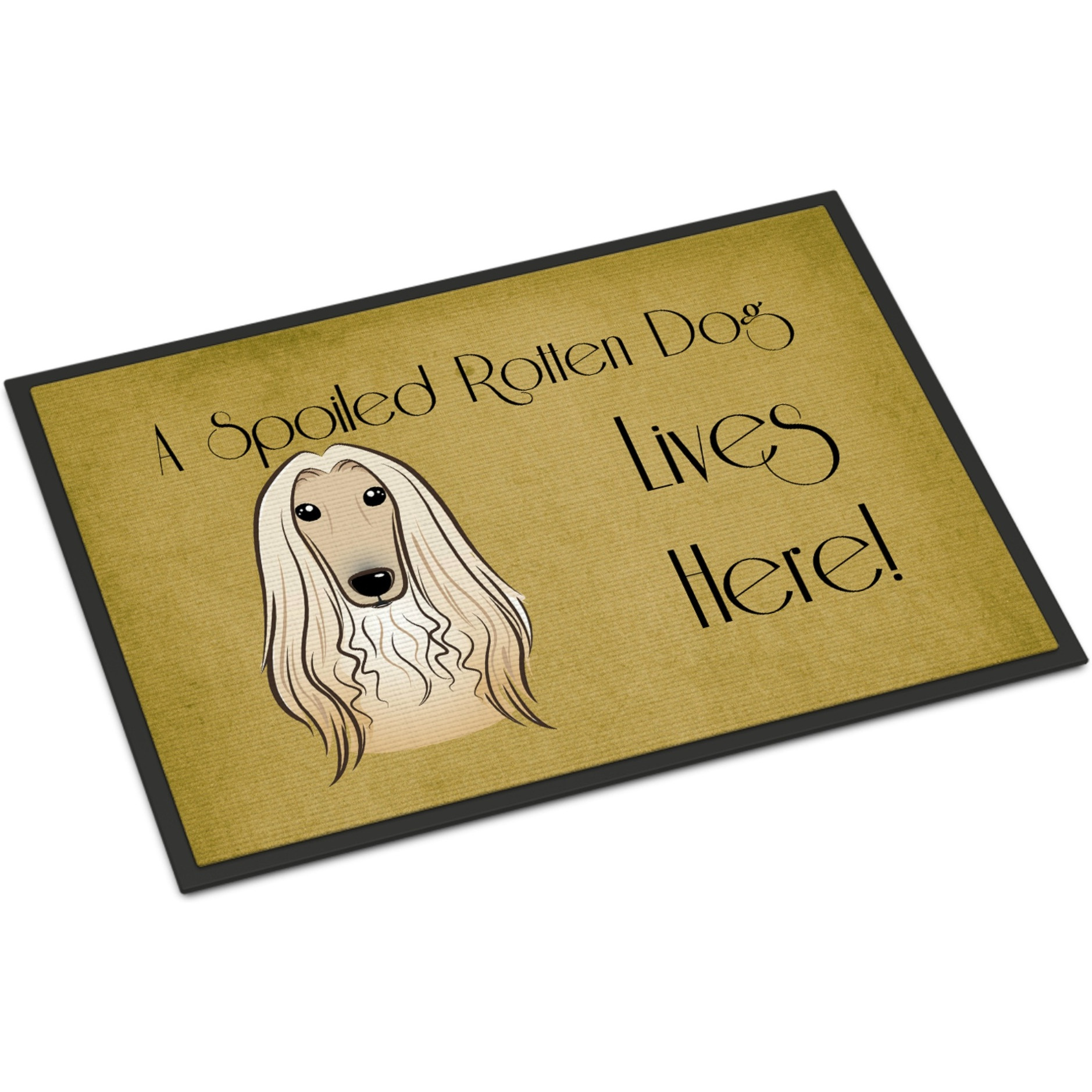 &quotCaroline's Treasures BB1492MAT Afghan Hound Spoiled Dog Lives Here Indoor or Outdoor Mat, 18 x 27"", Multicolor"