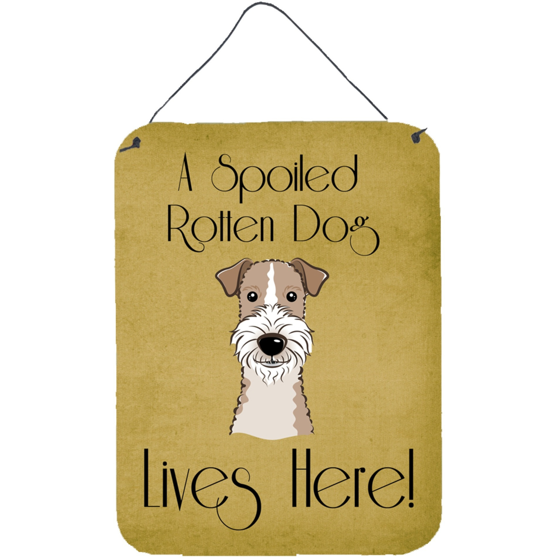 &quotCaroline's Treasures BB1495DS1216 Wire Haired Fox Terrier Spoiled Dog Lives Here Wall or Door Hanging Prints, 16 x 12"", Multicolor"