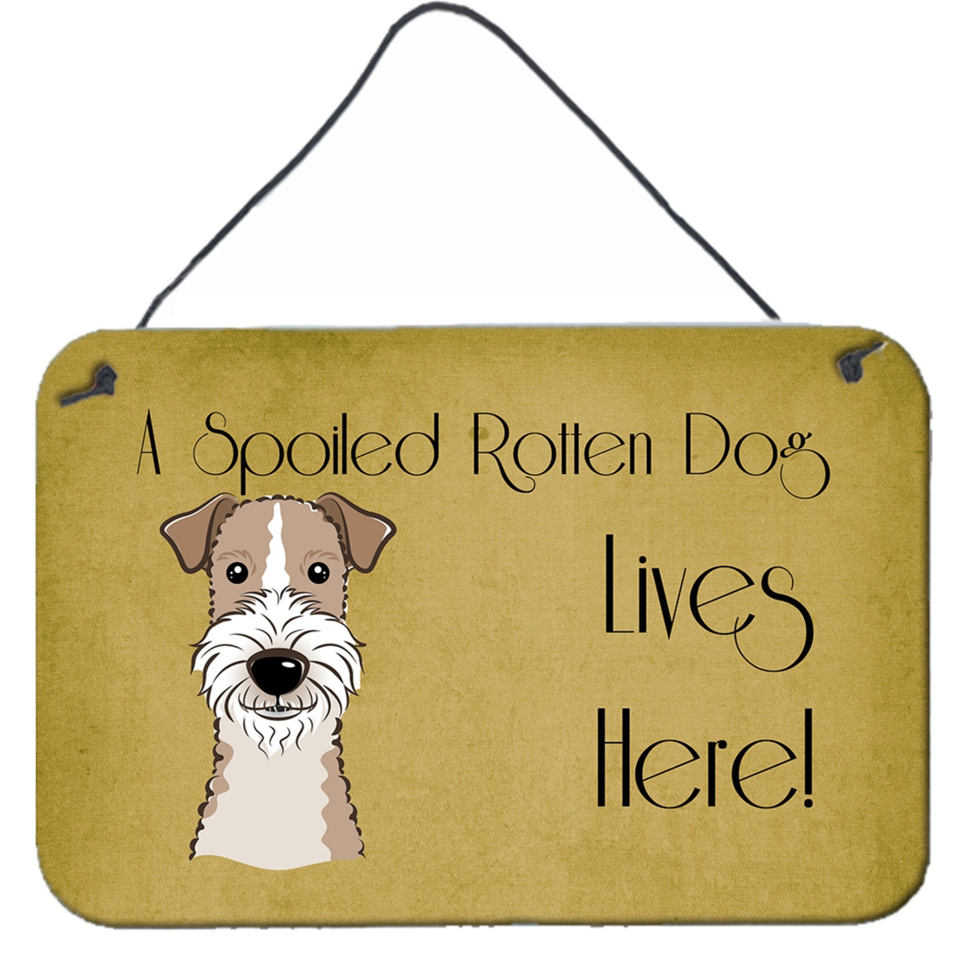 &quotCaroline's Treasures BB1495DS812 Wire Haired Fox Terrier Spoiled Dog Lives Here Wall or Door Hanging Prints, 8 x 12"", Multicolor"