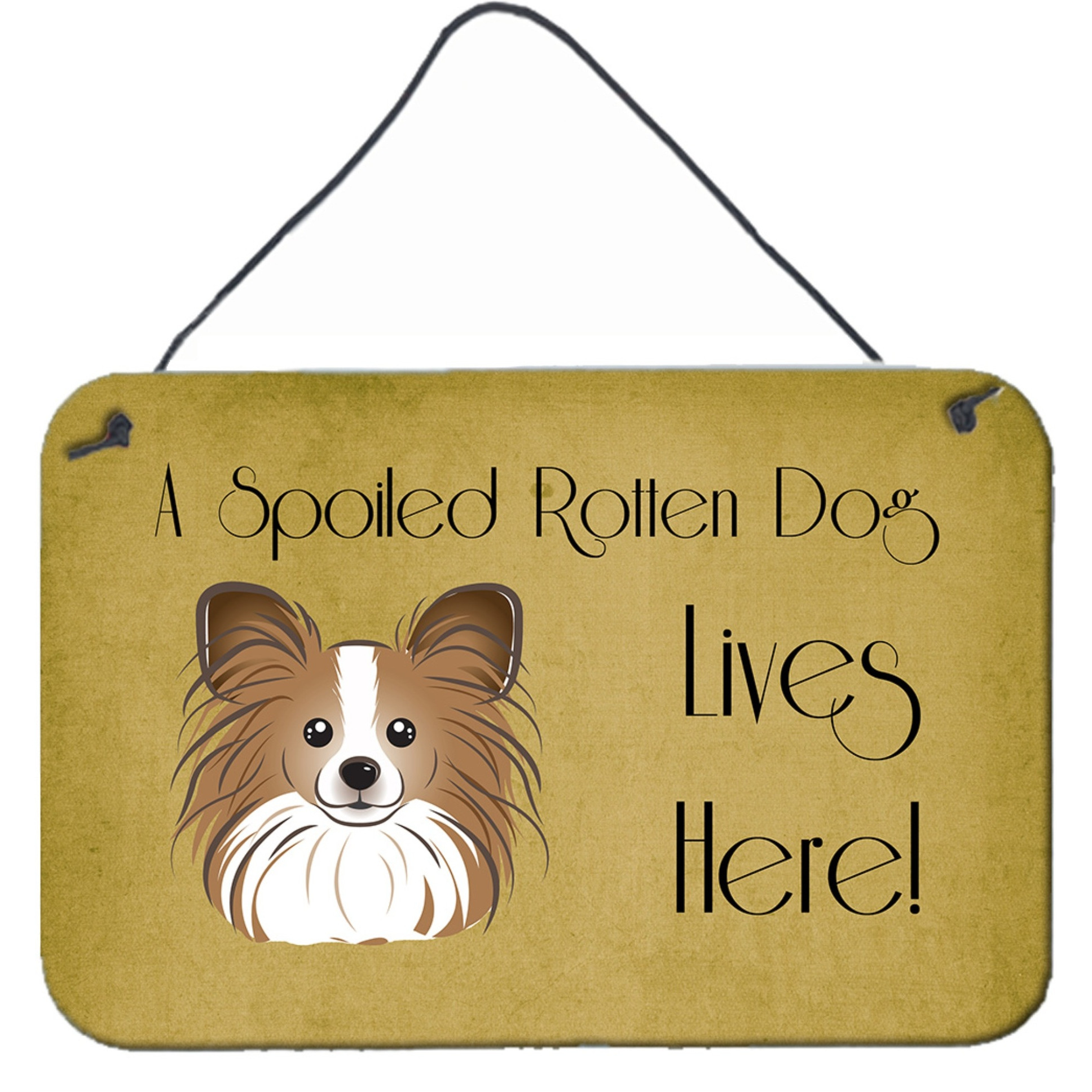 &quotCaroline's Treasures BB1496DS812 Papillion Spoiled Dog Lives Here Wall or Door Hanging Prints, 8 x 12"", Multicolor"